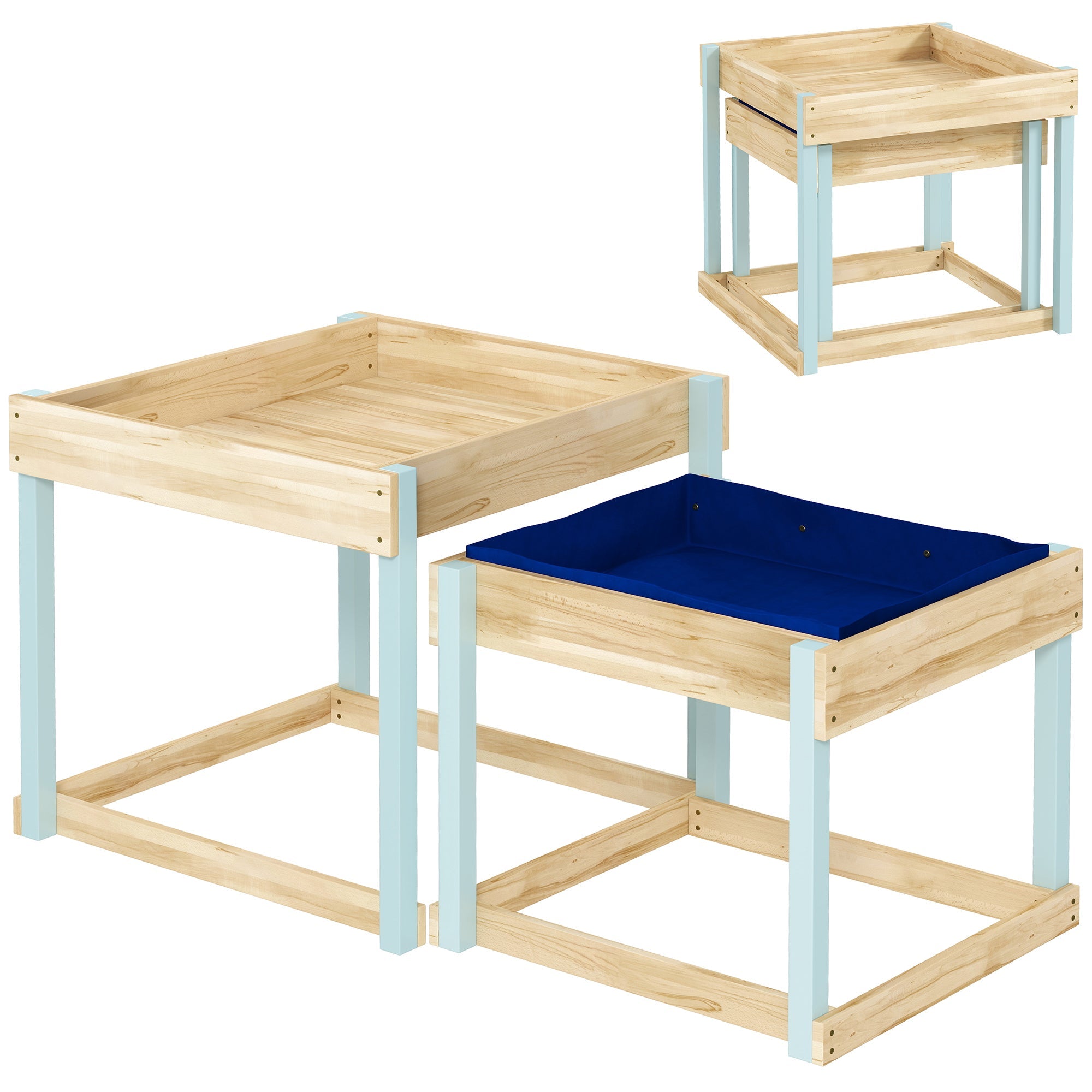 AIYAPLAY 2 PCS Wooden Outdoor Sand and Water Play Tables with Bottom Liner for Kids Aged 3-8 Years Old, Natural Wood Finish