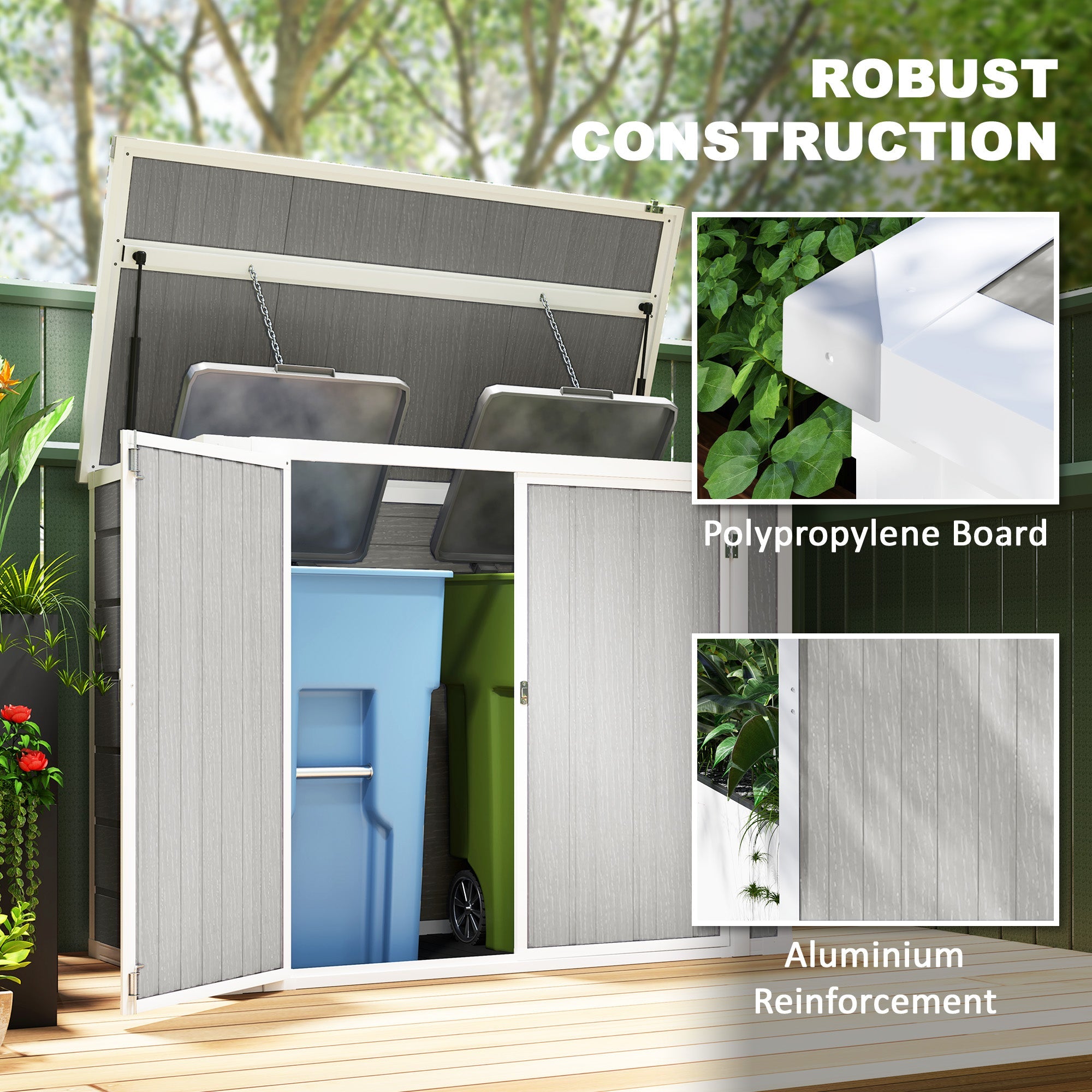 Outsunny 4.7 x 2.5FT Garden Shed, Lockable Outdoor Storage with Openable Lid, Small Shed for 2 Trash Cans, Tools, Patio, Light Grey