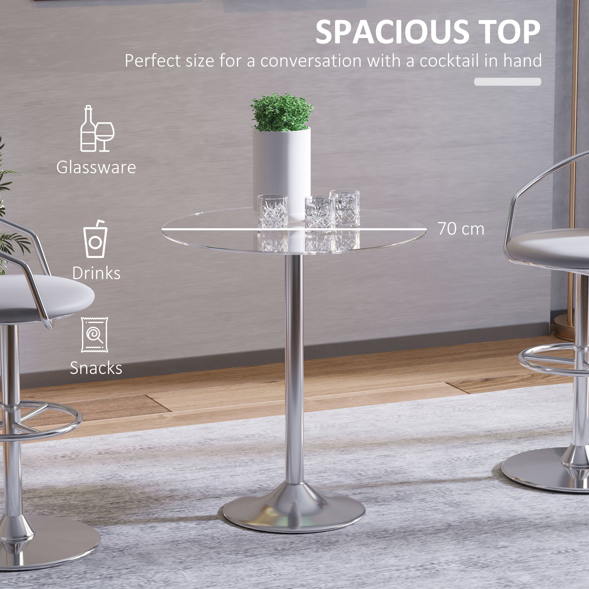HOMCOM Round Dining Table, Modern Dining Room Table with Tempered Glass Top, Steel Base, Space Saving Small Bar Table