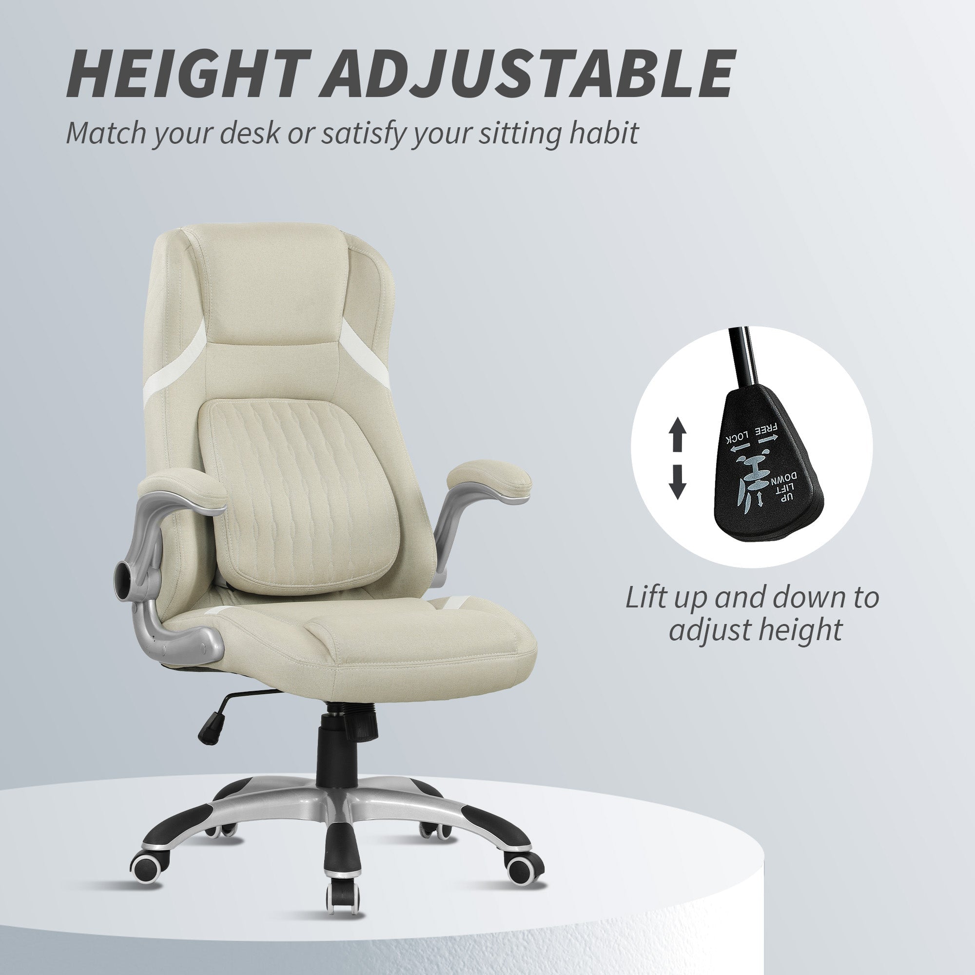 Vinsetto Linen-Look Office Chair, with Adjustable Height and Tension - Beige