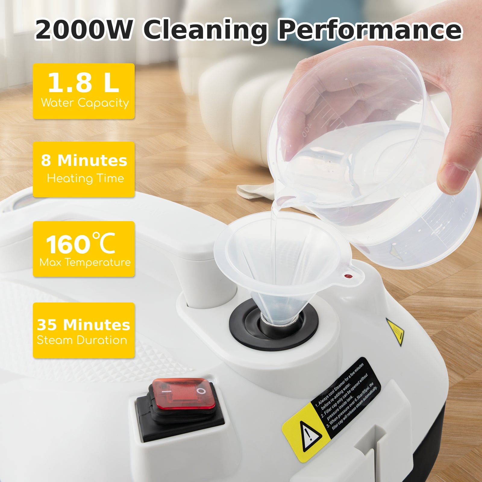 1.8L Steam Cleaner 2000W with 15 Piece Accessory Set-White