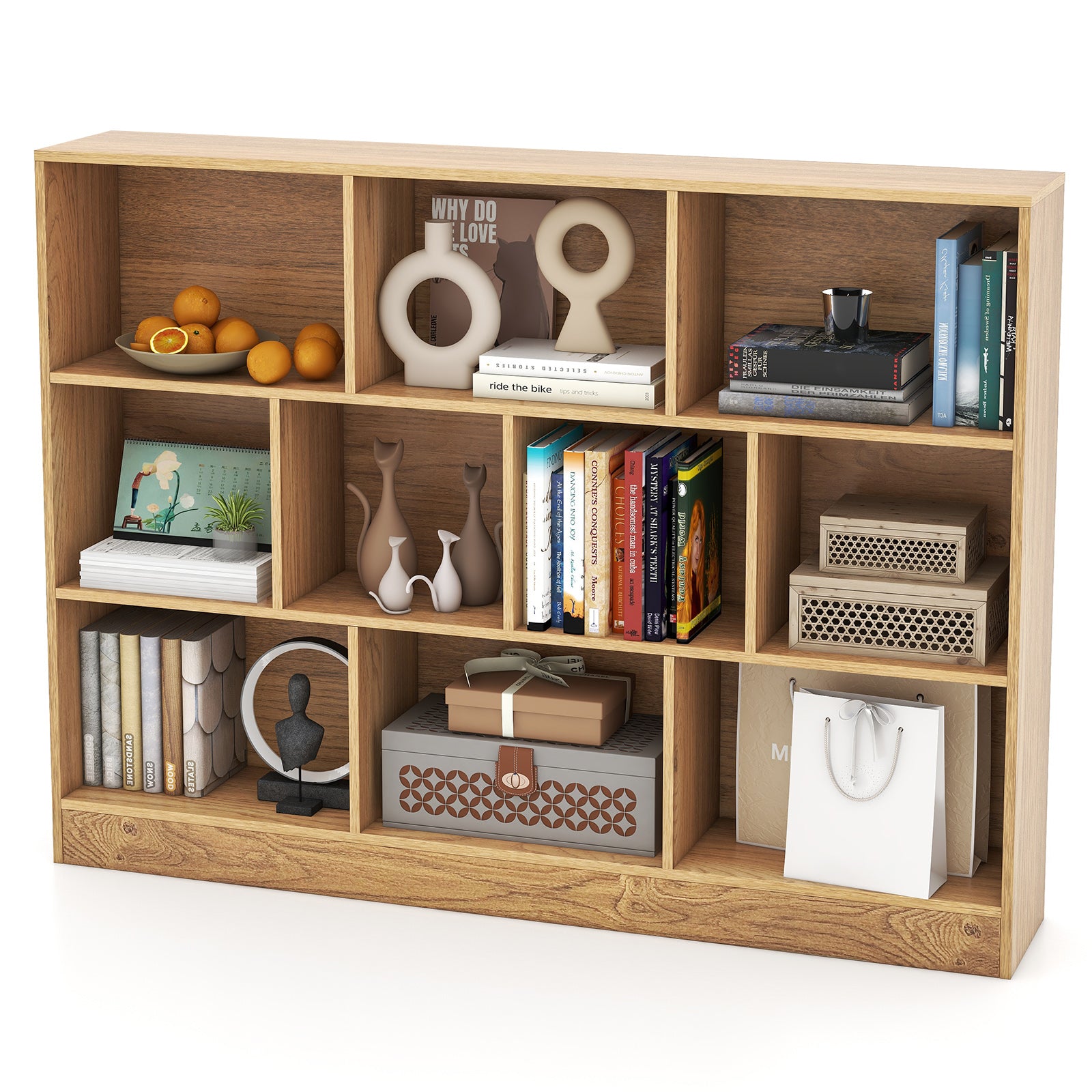 10-Cube Bookshelf with 2 Anti-Tipping Kits for Living Room Kid‚Äôs Room-Natural