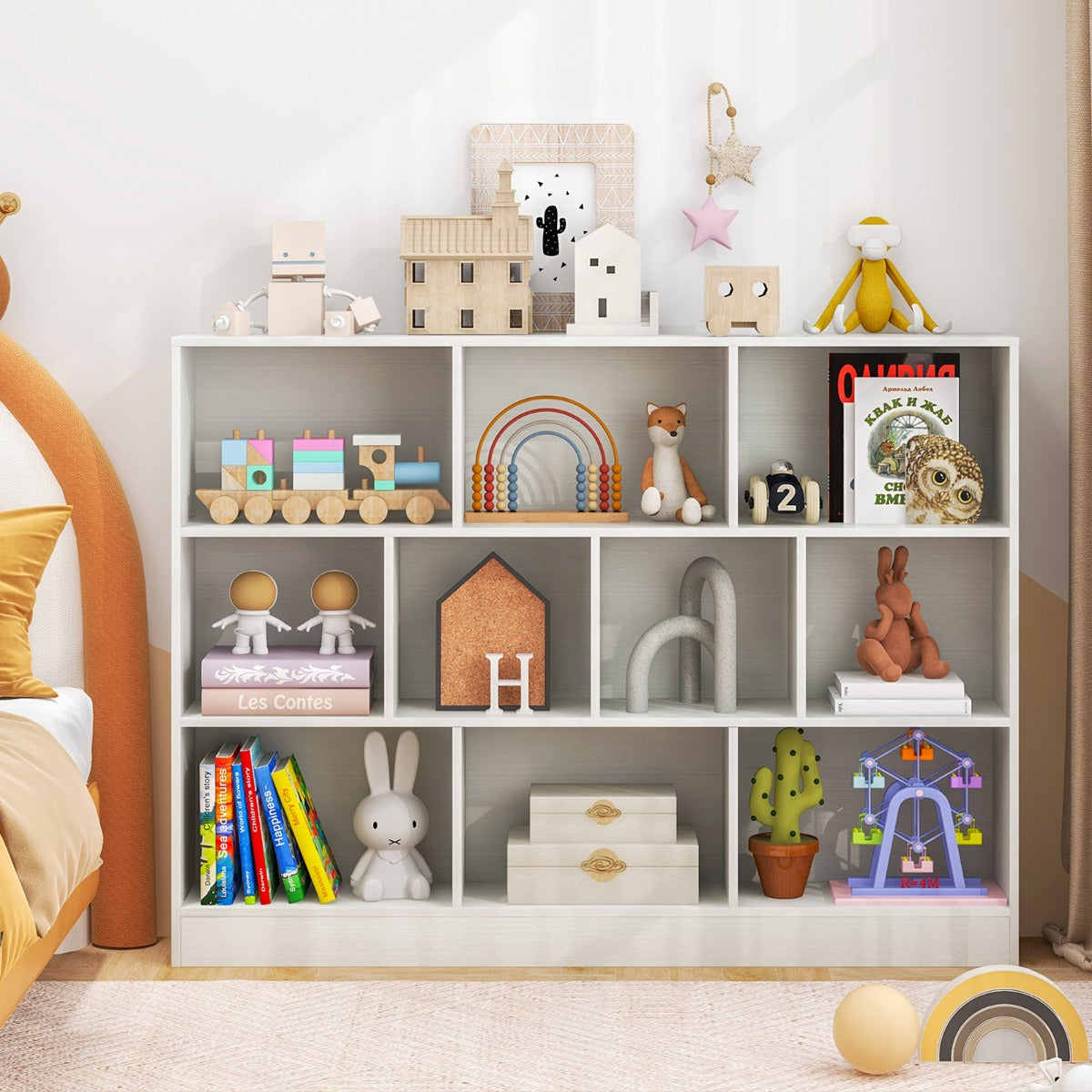 10-Cube Bookshelf with 2 Anti-Tipping Kits for Living Room Kid‚Äôs Room-White