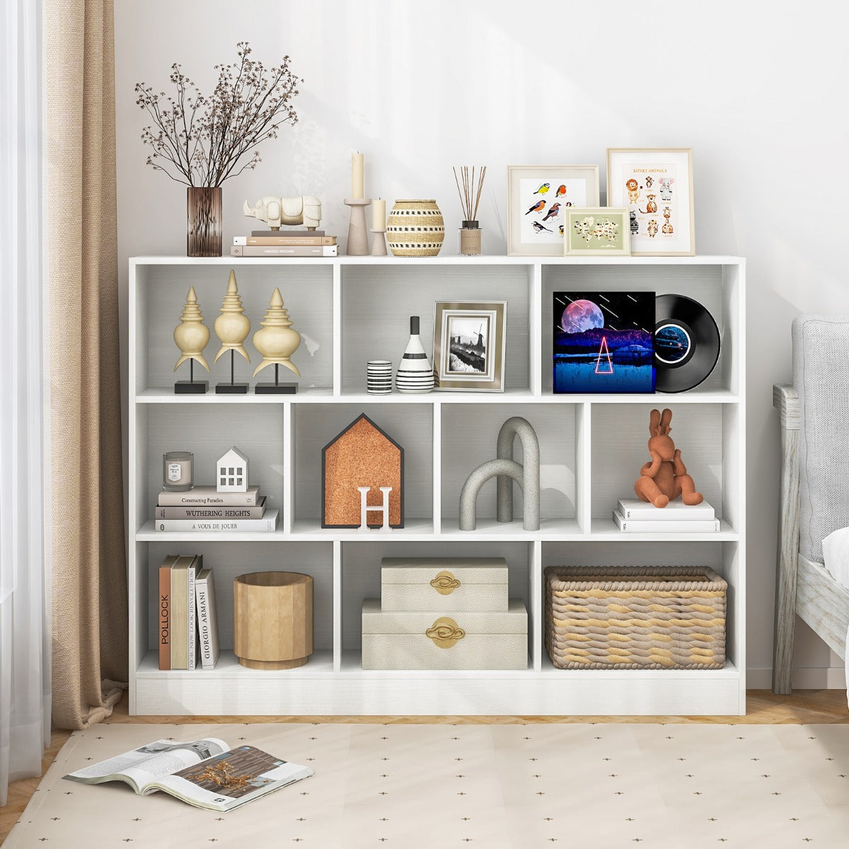 10-Cube Bookshelf with 2 Anti-Tipping Kits for Living Room Kid‚Äôs Room-White