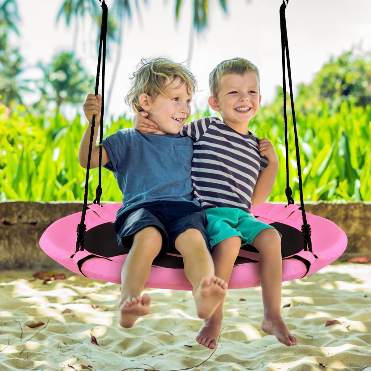 100cm Children Flying Saucer Tree Swing with Adjustable Rope-Pink