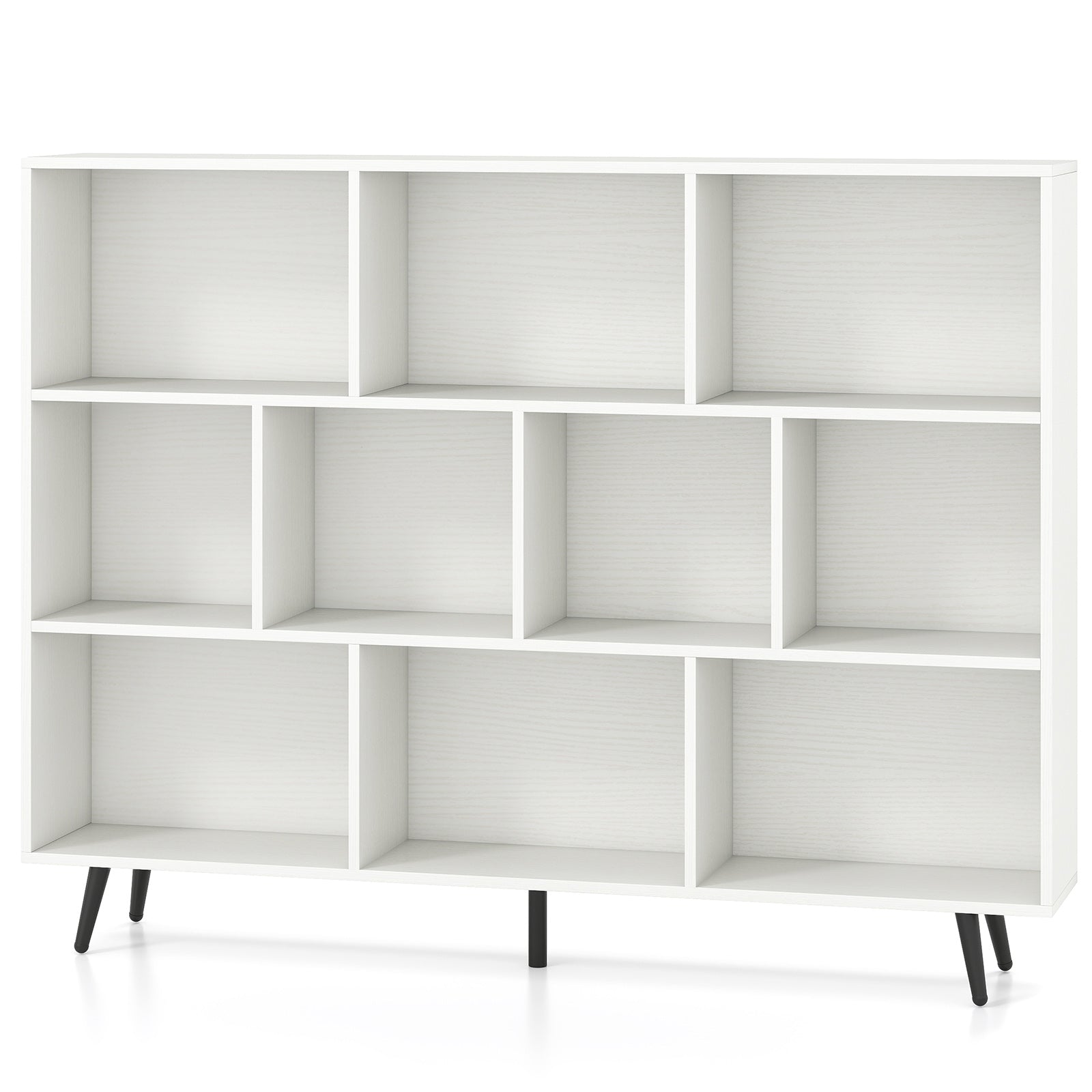 10-Cube Bookcase 140 CM Storage Organizer with 5 Tapered Metal Legs-White