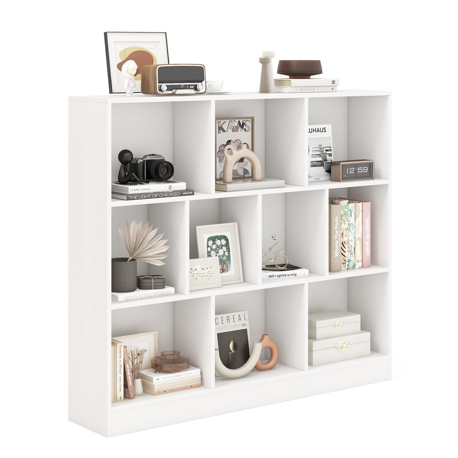 10-Cube Bookshelf Freestanding Storage Organizer with 2 Anti-Tipping Kits-White