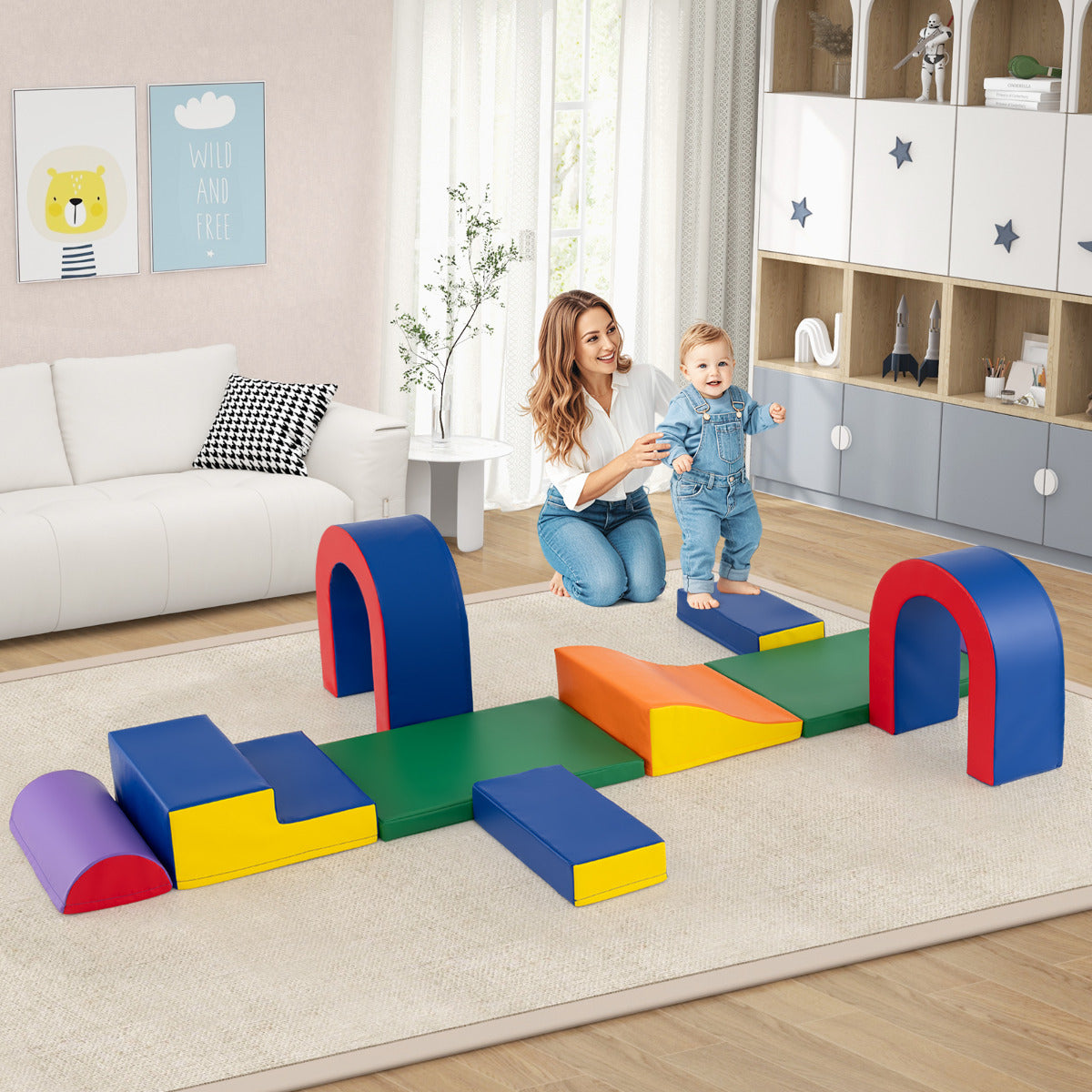 10-Piece Foam Climbing Blocks for Crawling Climbing and Sliding-Multicolor