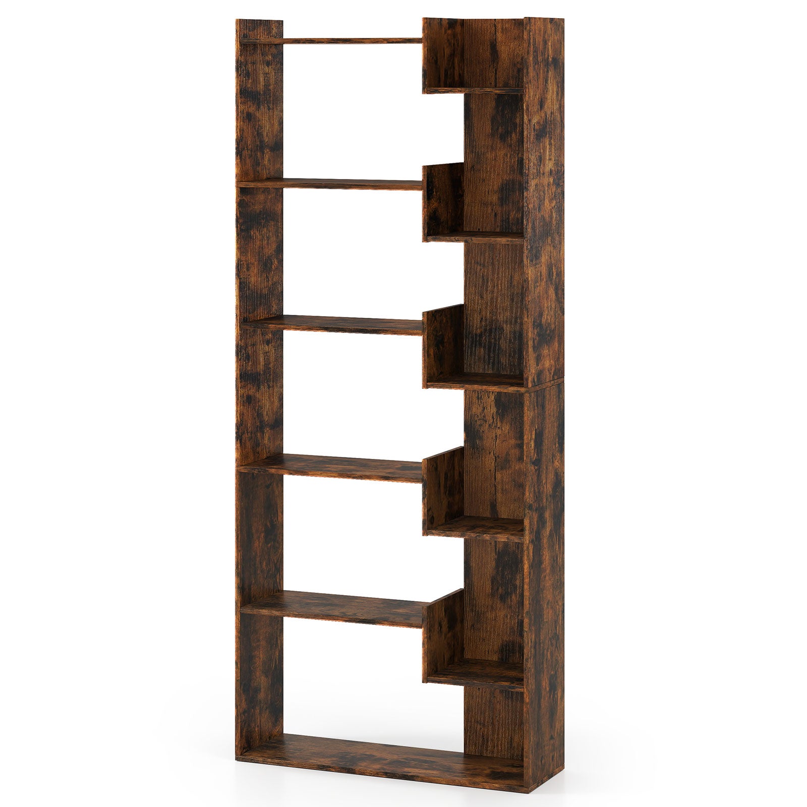 11-Shelf Wooden Bookshelf with 2 Anti-Tipping Kits-Rustic Brown