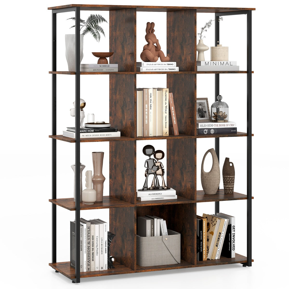 Industrial Open Shelf Display Rack with 2 Anti-tipping Kits for Living Room Bedroom Study-Rustic Brown