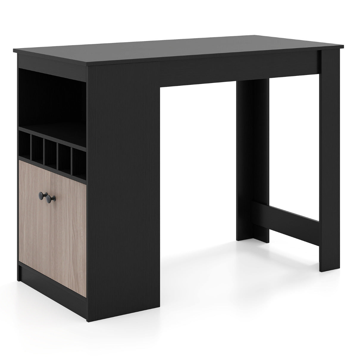 120 cm Bar Table with Storage Cabinet and Wine Rack-Black