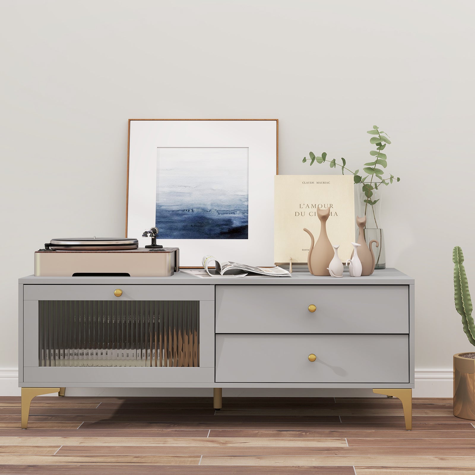 120 cm TV Stand with Compartment for 55-Inch TV-Grey