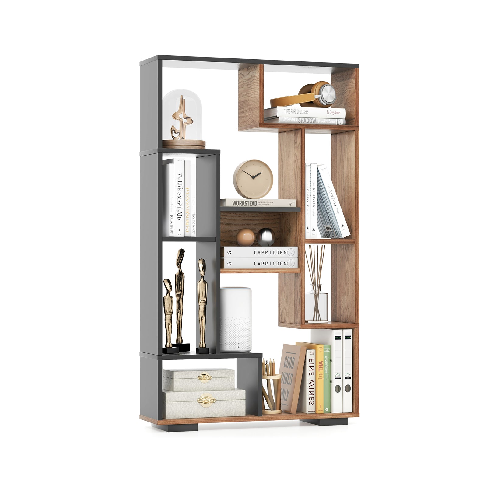 120cm Tall Bookshelf with Anti-tipping Kits for Home Office-Black &amp; Brown