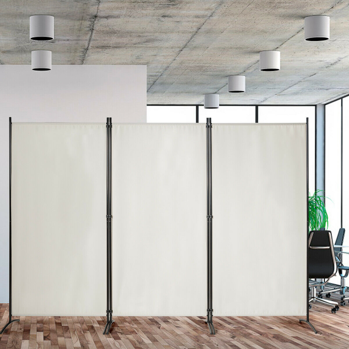 3 Panel Folding Room Divider-Beige