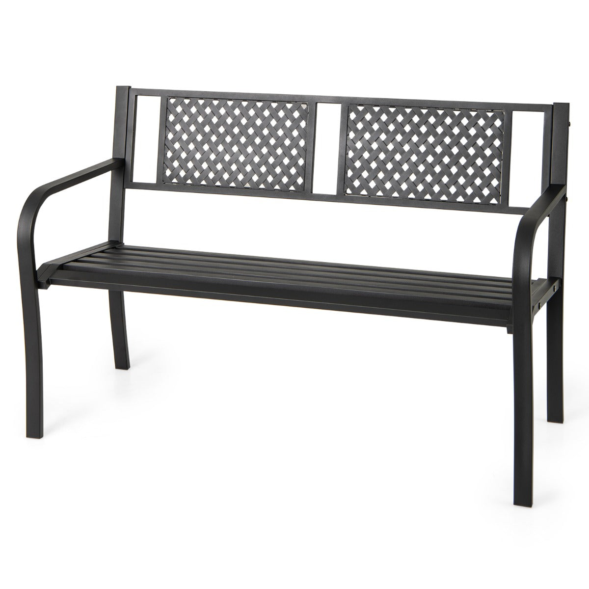 127CM Garden Bench with Patterned Backrest and Curved Armrests-Black