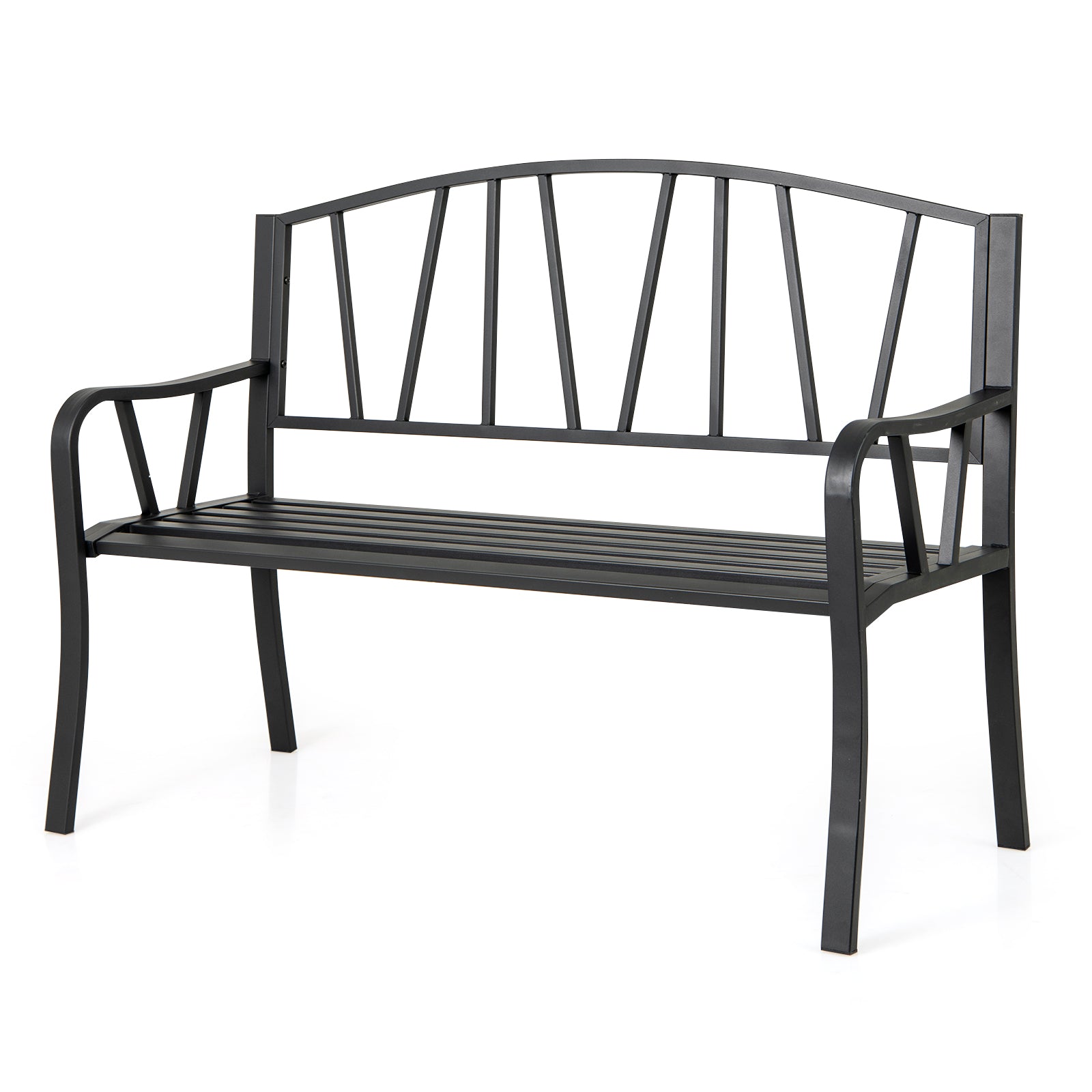 129CM Metal Garden Bench Patio Slatted Bench for 2-3 People-Black