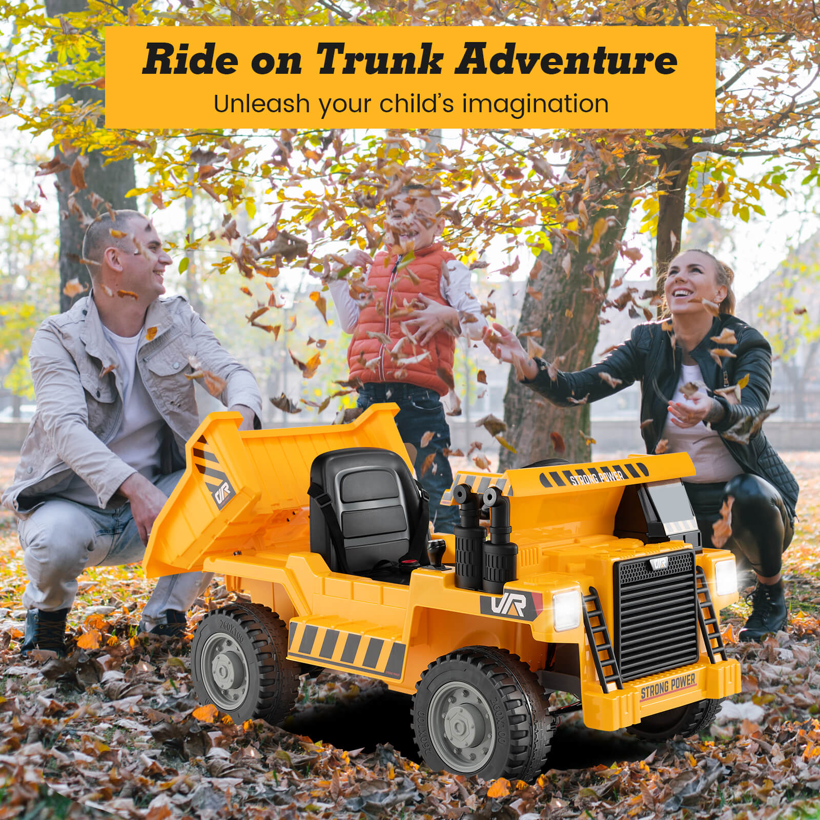 12V Kids Ride on Dump Truck with Electric Dump Bed-Yellow