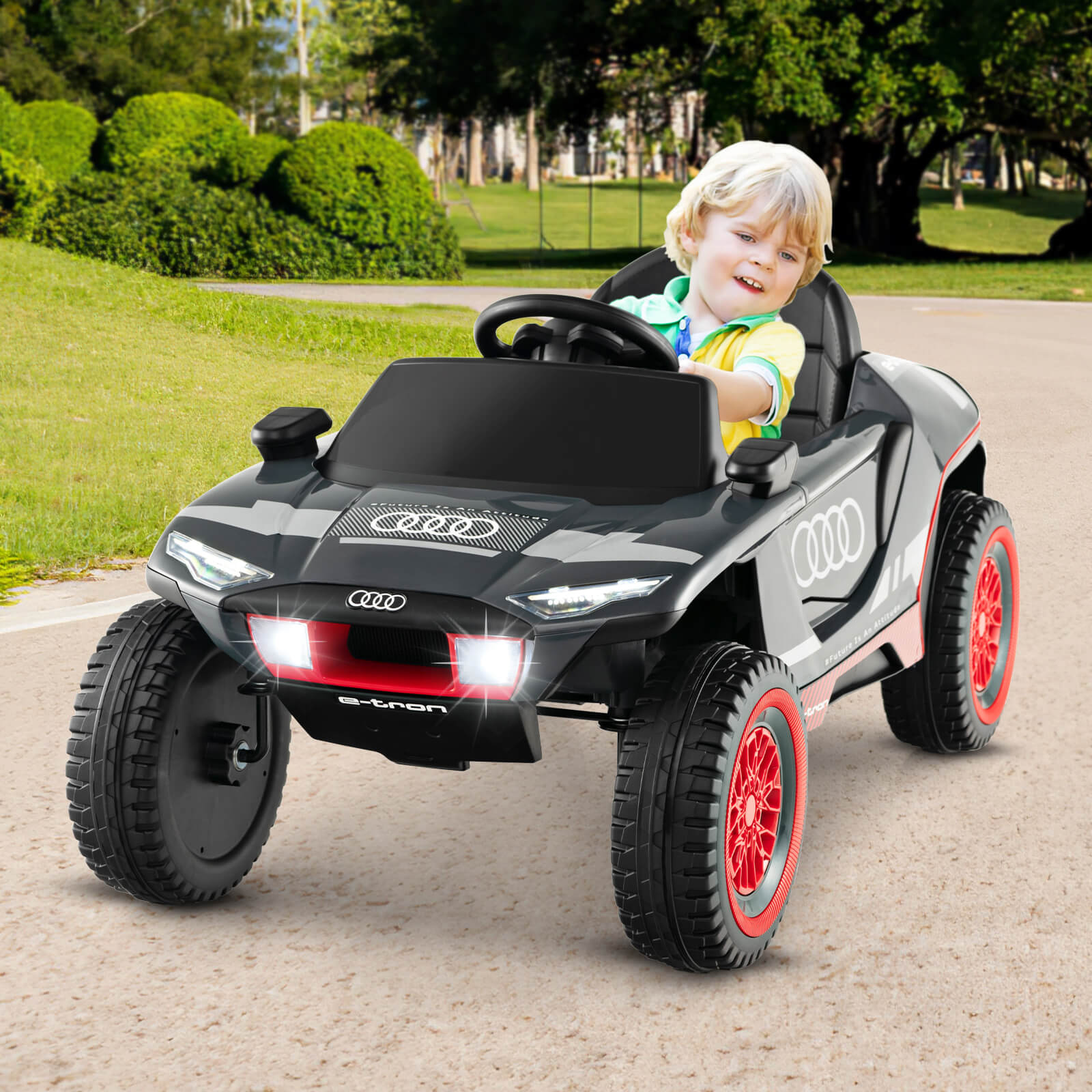 12V Licensed Audi Kids Ride On E-tron Racing Car with Remote Control-Grey