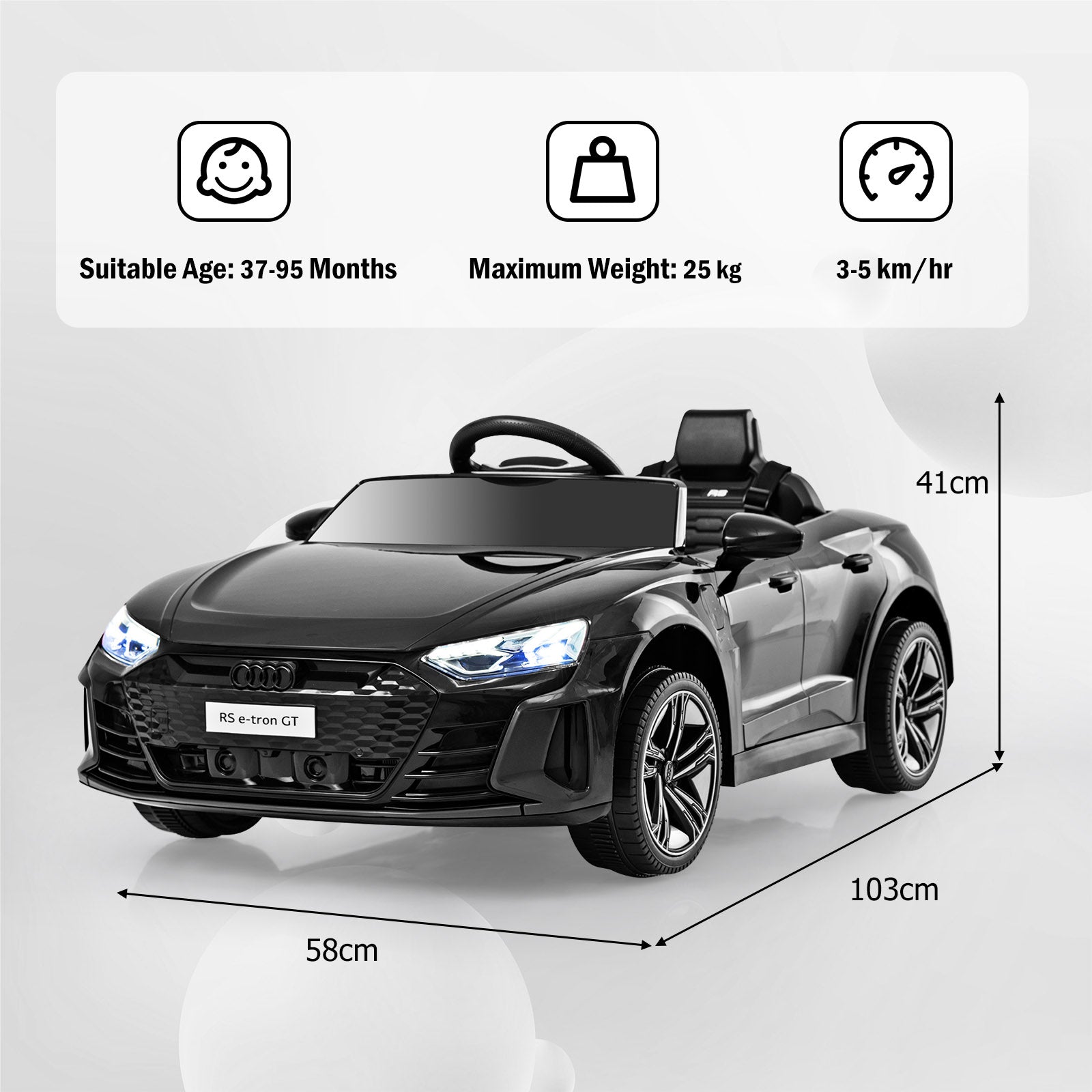 12V Audi Licensed Electric Kids Ride On Car with Remote Control-Black