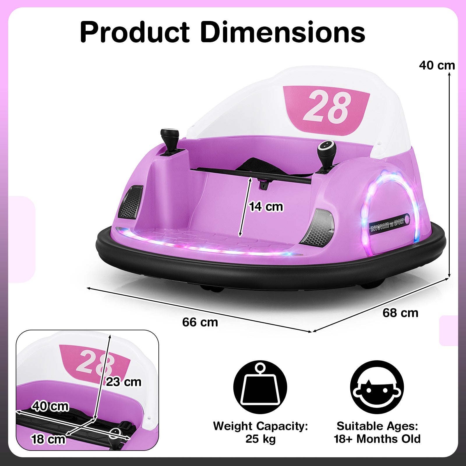 12V Kids Ride on Bumper Car with Flashing Lights and Remote Control-Pink