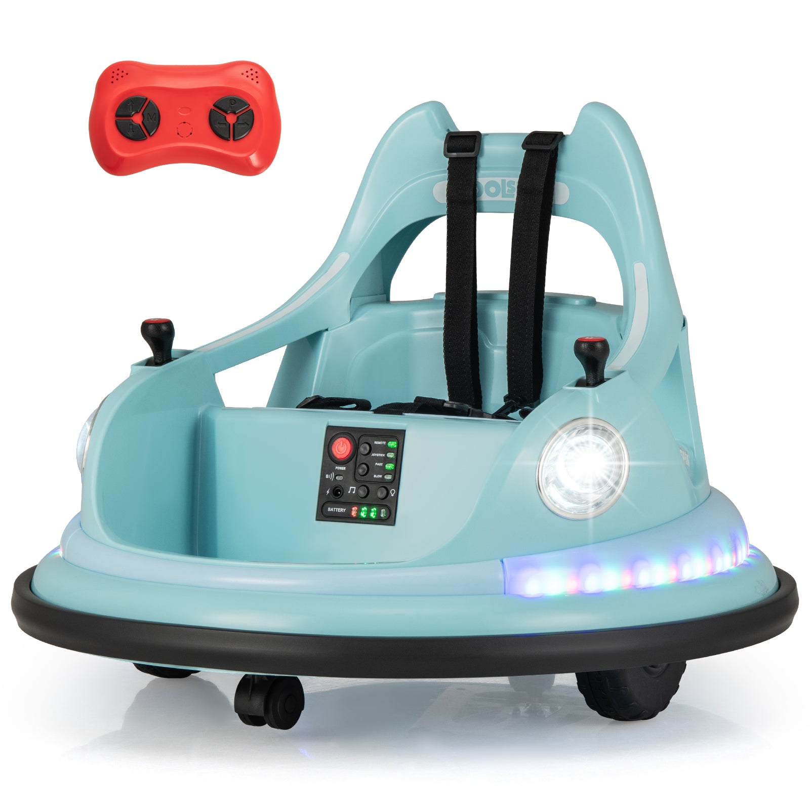 12V Kids Ride On Bumper Car with Dual Joysticks and 5 Light Effects-Blue