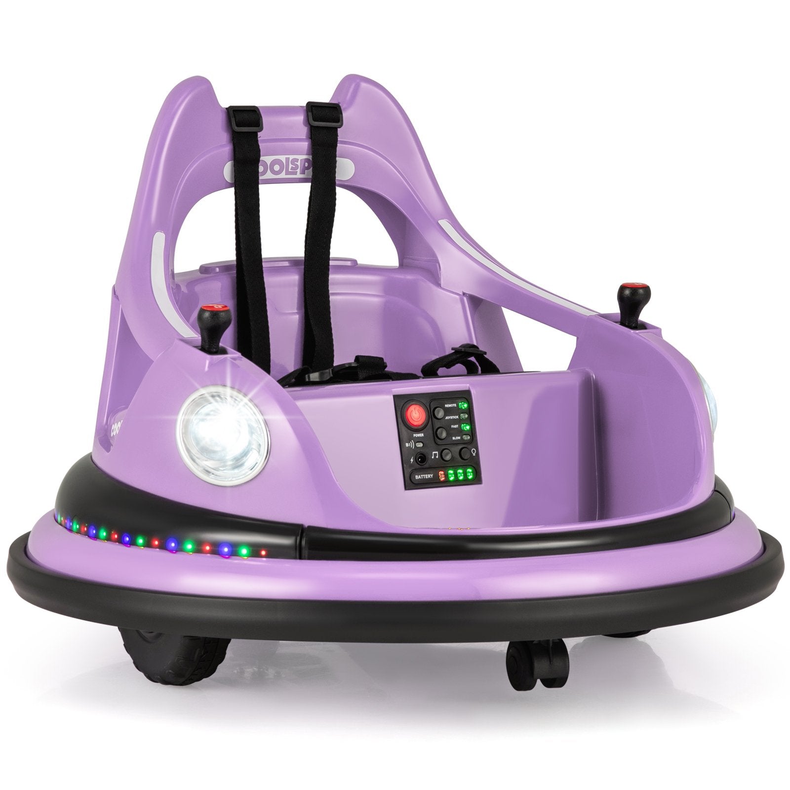 12V Kids Ride On Bumper Car with Dual Joysticks and 5 Light Effects-Purple