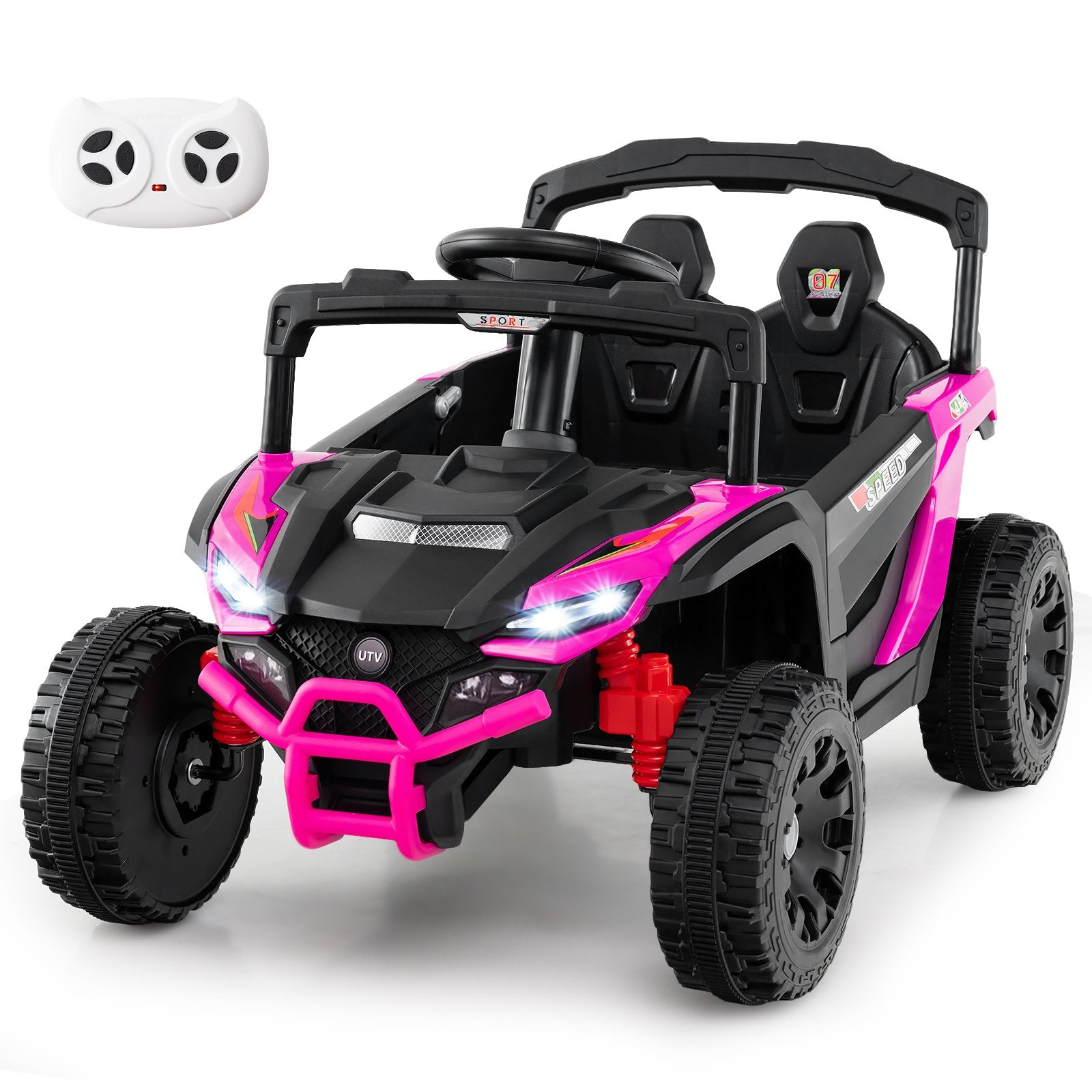 12V Kids Ride On Car Electric UTV with LED Lights and Music-Pink