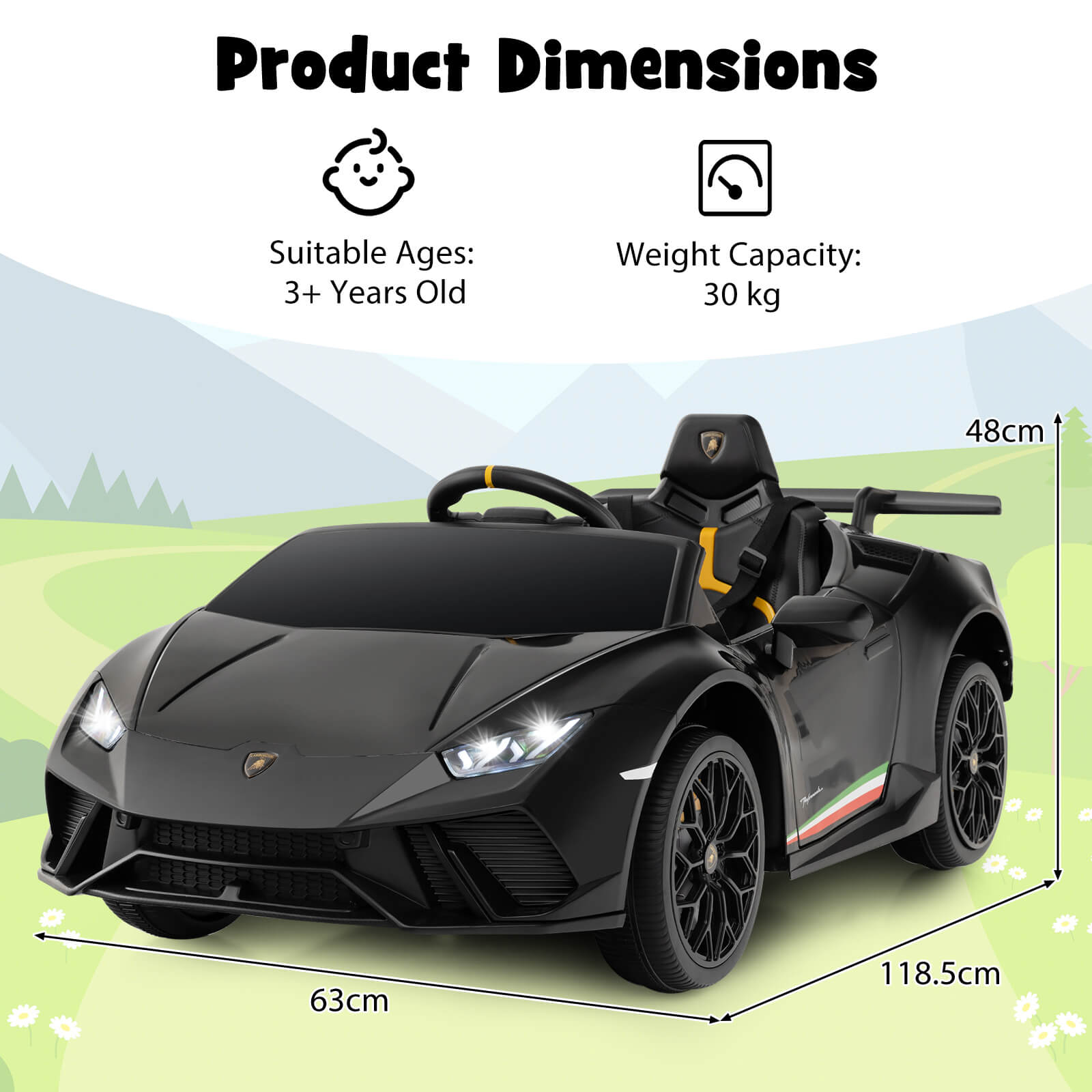 12V Kids Ride on Car Lamborghini with Remote Control and LED Lights-Black