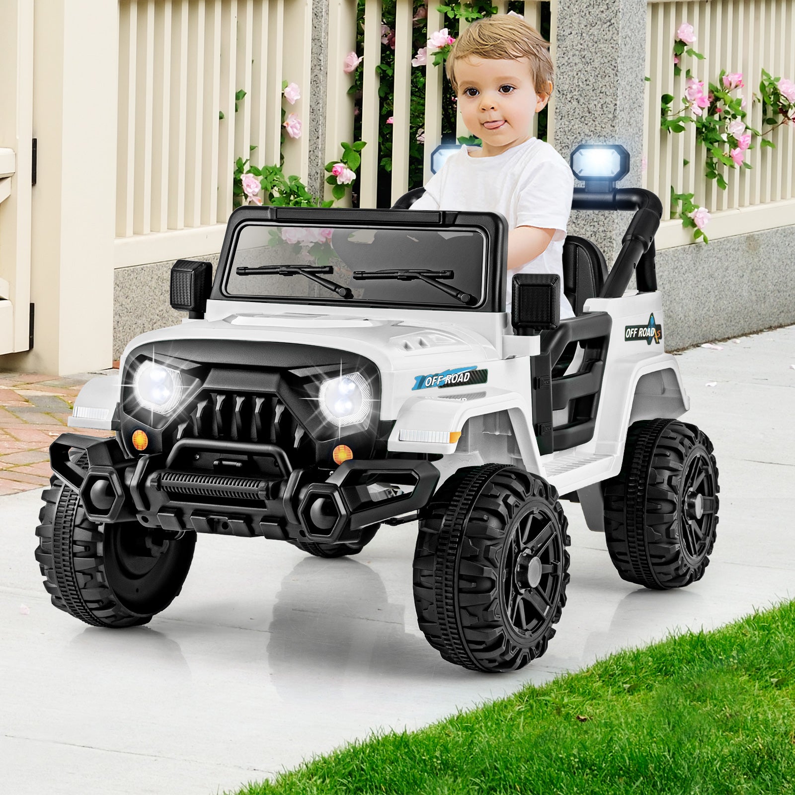 12V Kids Ride on Truck with Remote Control and 3 Speeds-White