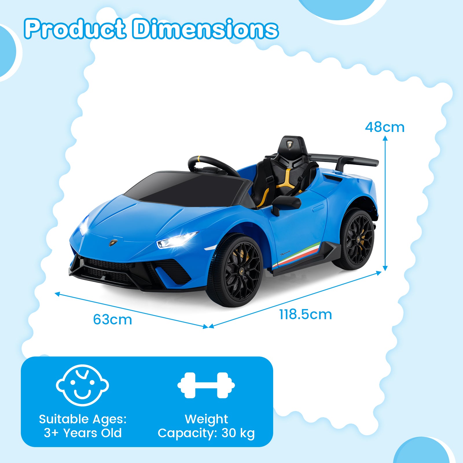 12V Kids Ride on Car Lamborghini with Remote Control and LED Lights-Blue