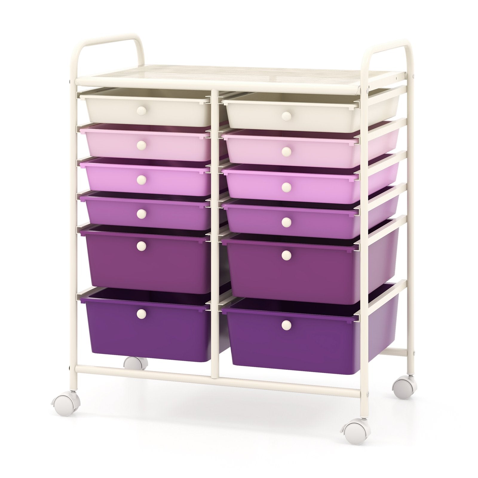 12 Drawers Rolling Storage Cart with 4 Wheels and Brakes-Purple