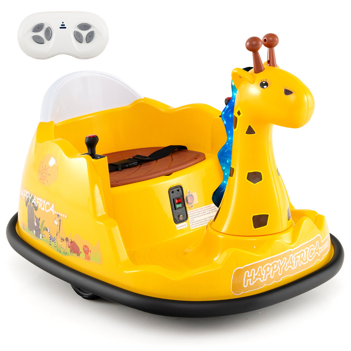 12V Bumper Car Giraffe Toddler 360¬∞ Spinning Ride on Toy-Yellow