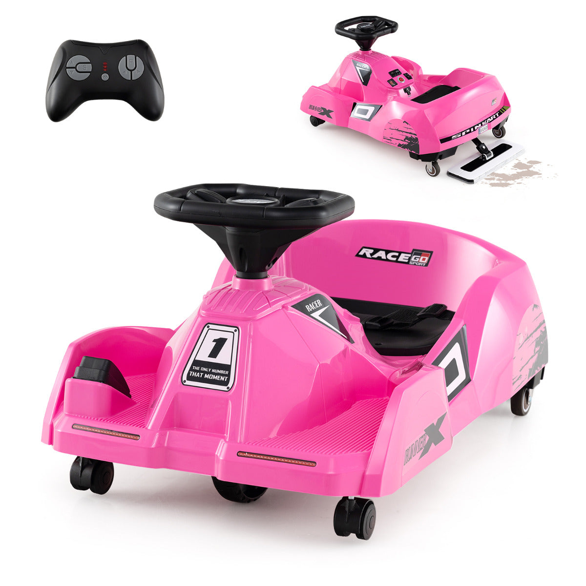 12V Electric Cleaning Go Kart Ride on Race Car with Detachable Mop-Pink