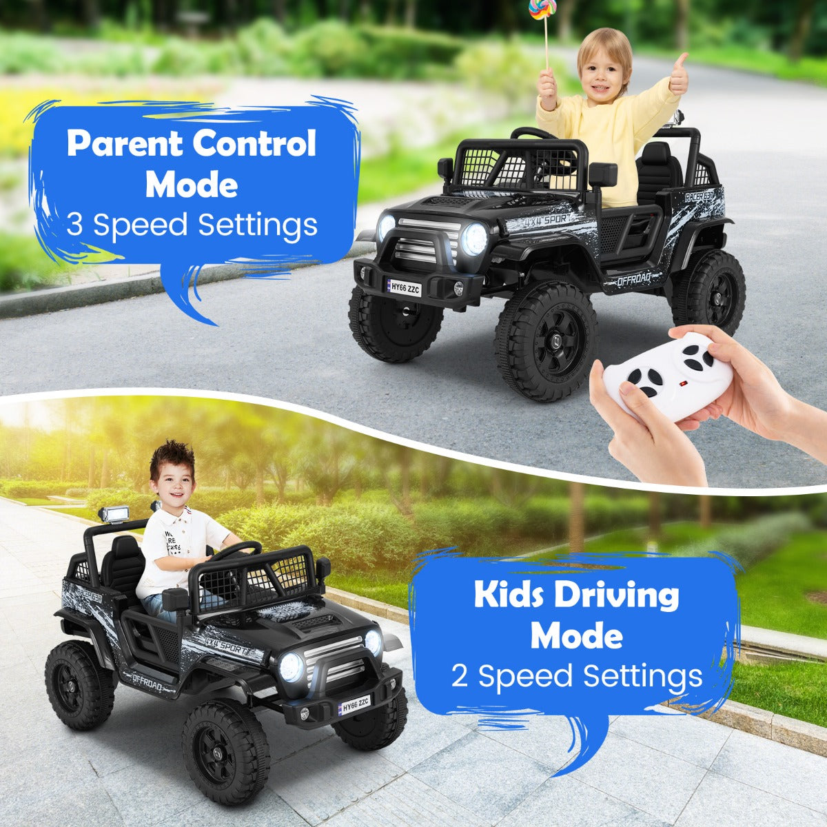12V Kids Ride on Truck Car with Remote Control and LED Lights-Black