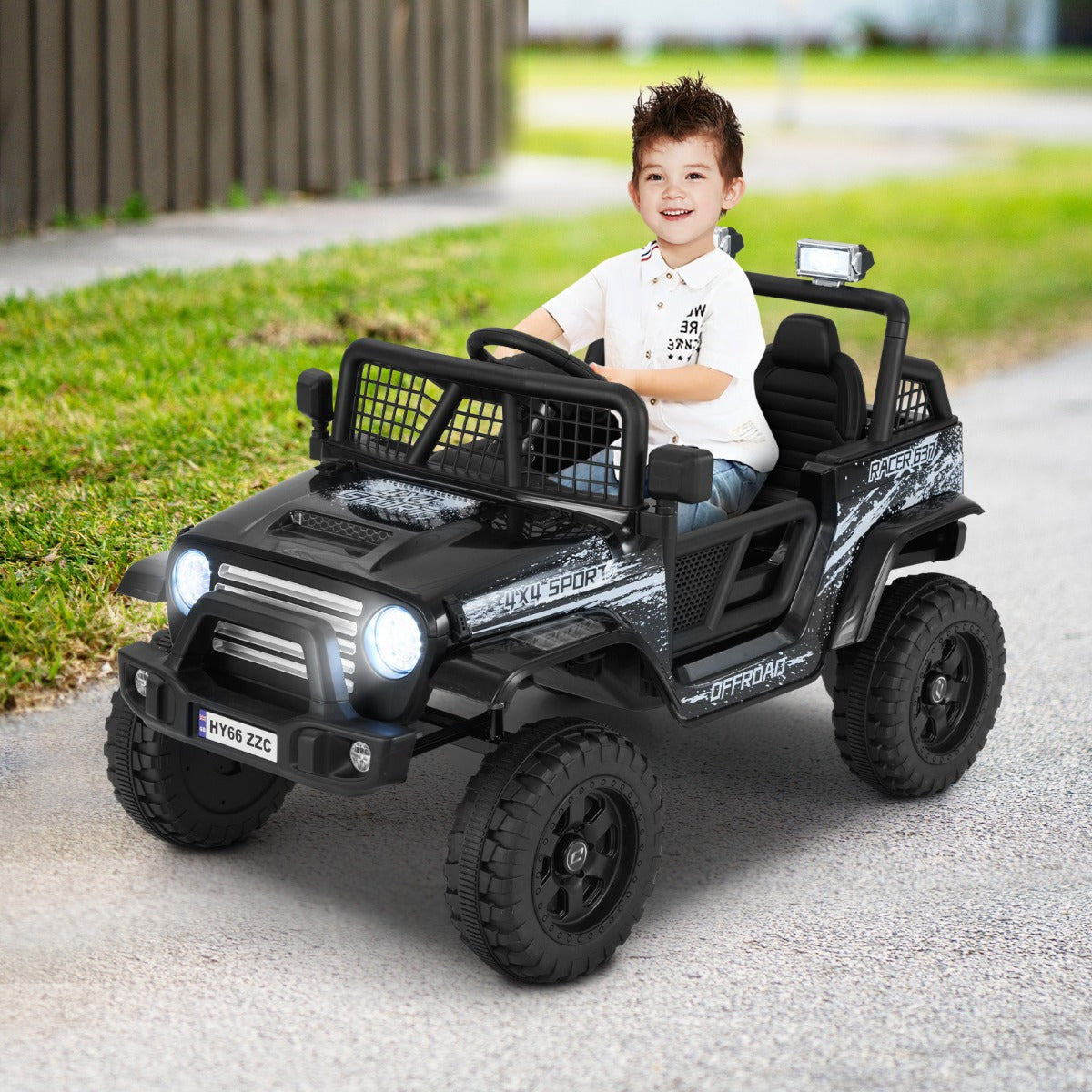 12V Kids Ride on Truck Car with Remote Control and LED Lights-Black