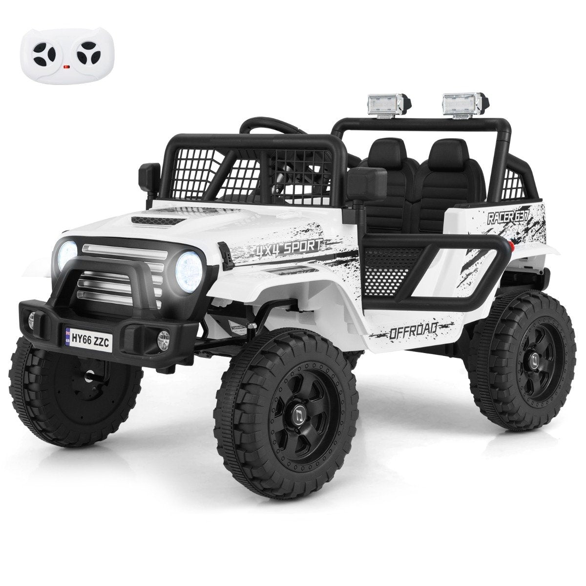 12V Kids Ride on Truck Car with Remote Control and LED Lights-White