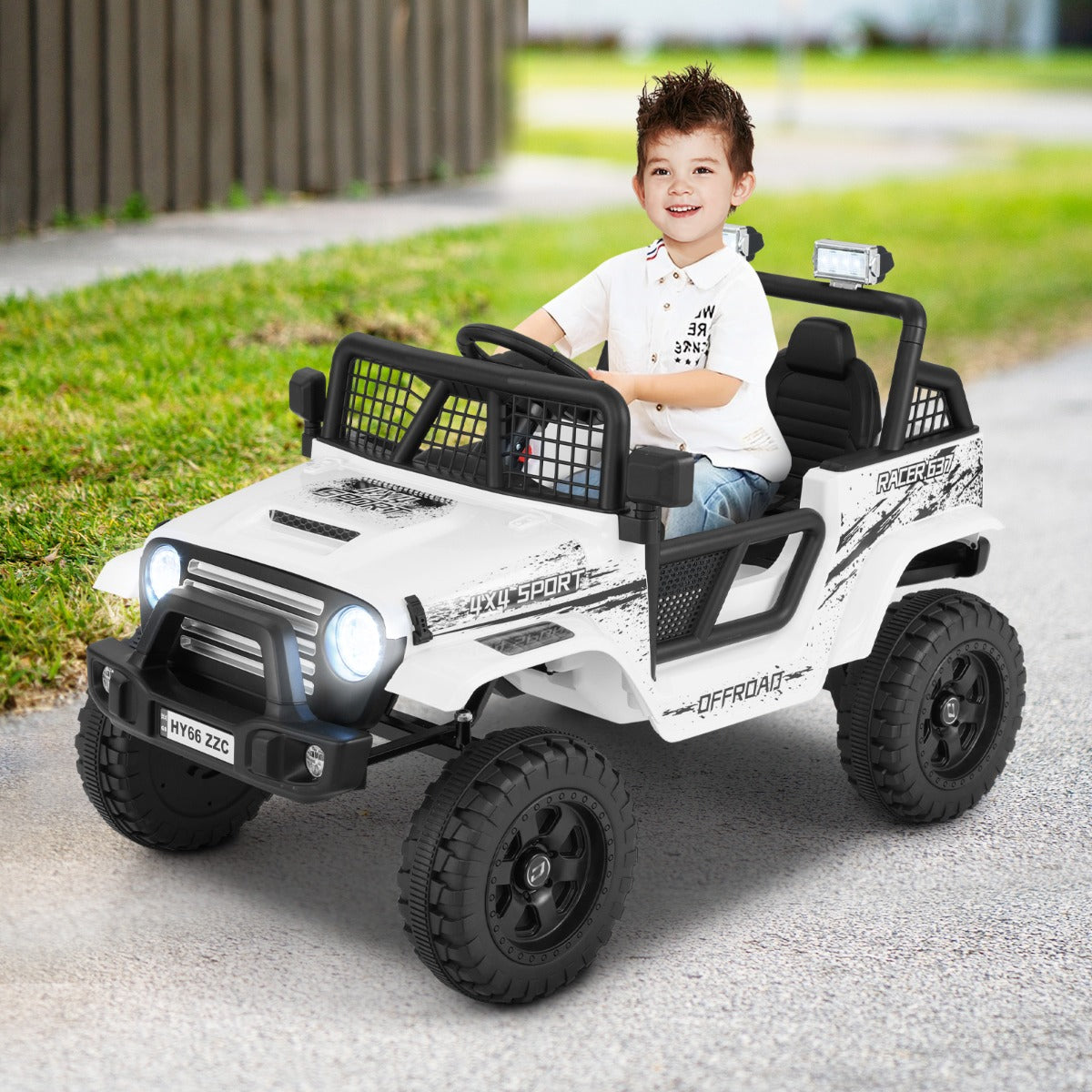 12V Kids Ride on Truck Car with Remote Control and LED Lights-White