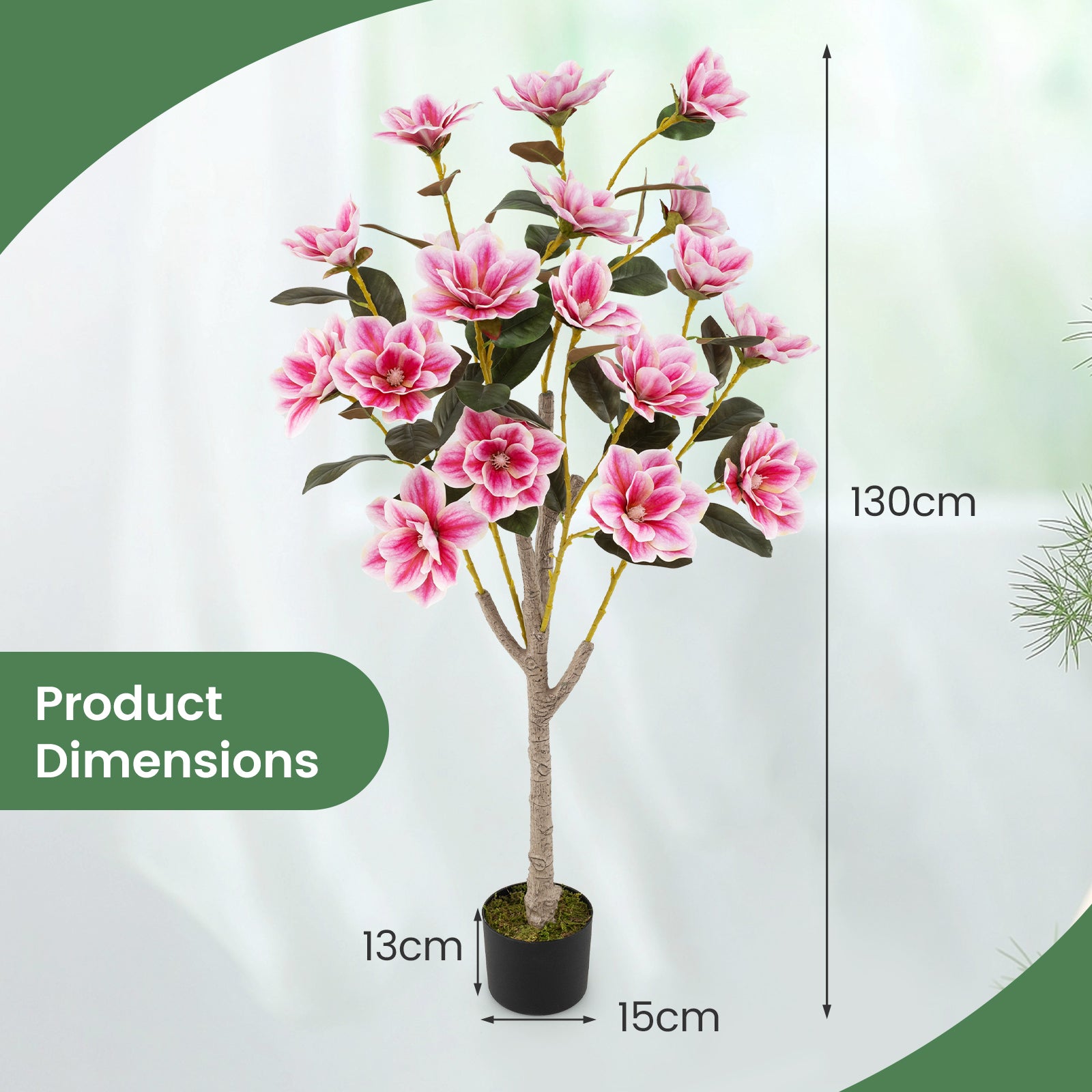 130CM Artificial Magnolia Tree Faux Wedding Flower Plant with Realistic Moss-1 Pack