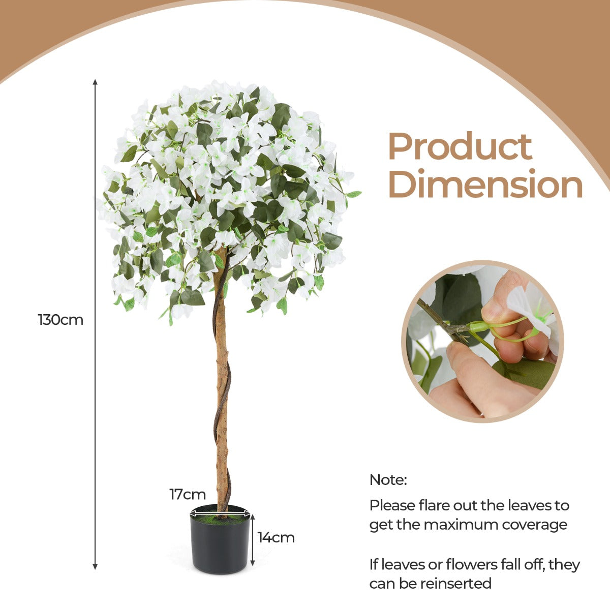 130cm Artificial Azalea Tree with 576 Flowers 288 Leaves and Wood Trunk-White