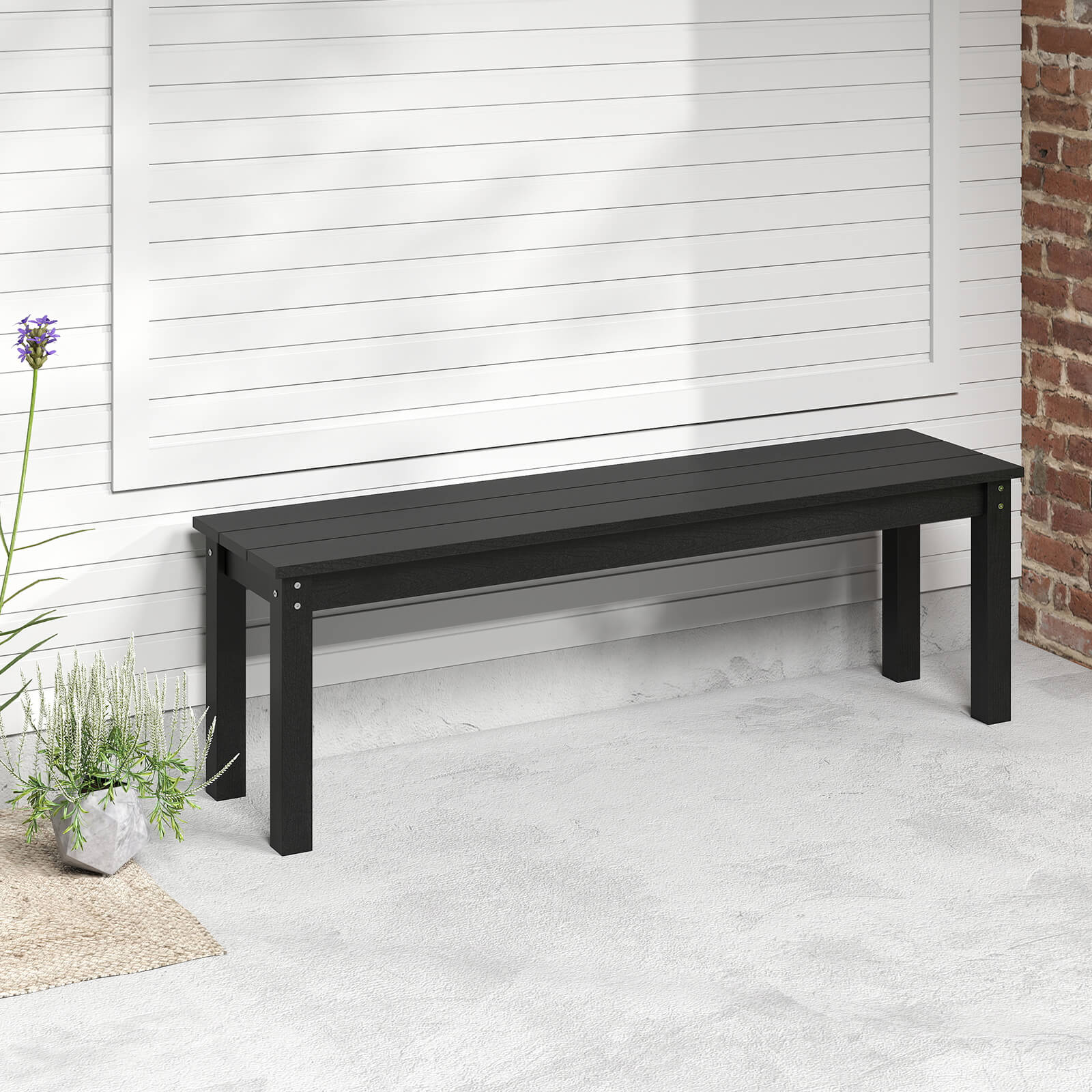 140CM HDPE Outdoor Bench Backless Patio Garden Bench for 2-3 People-Black
