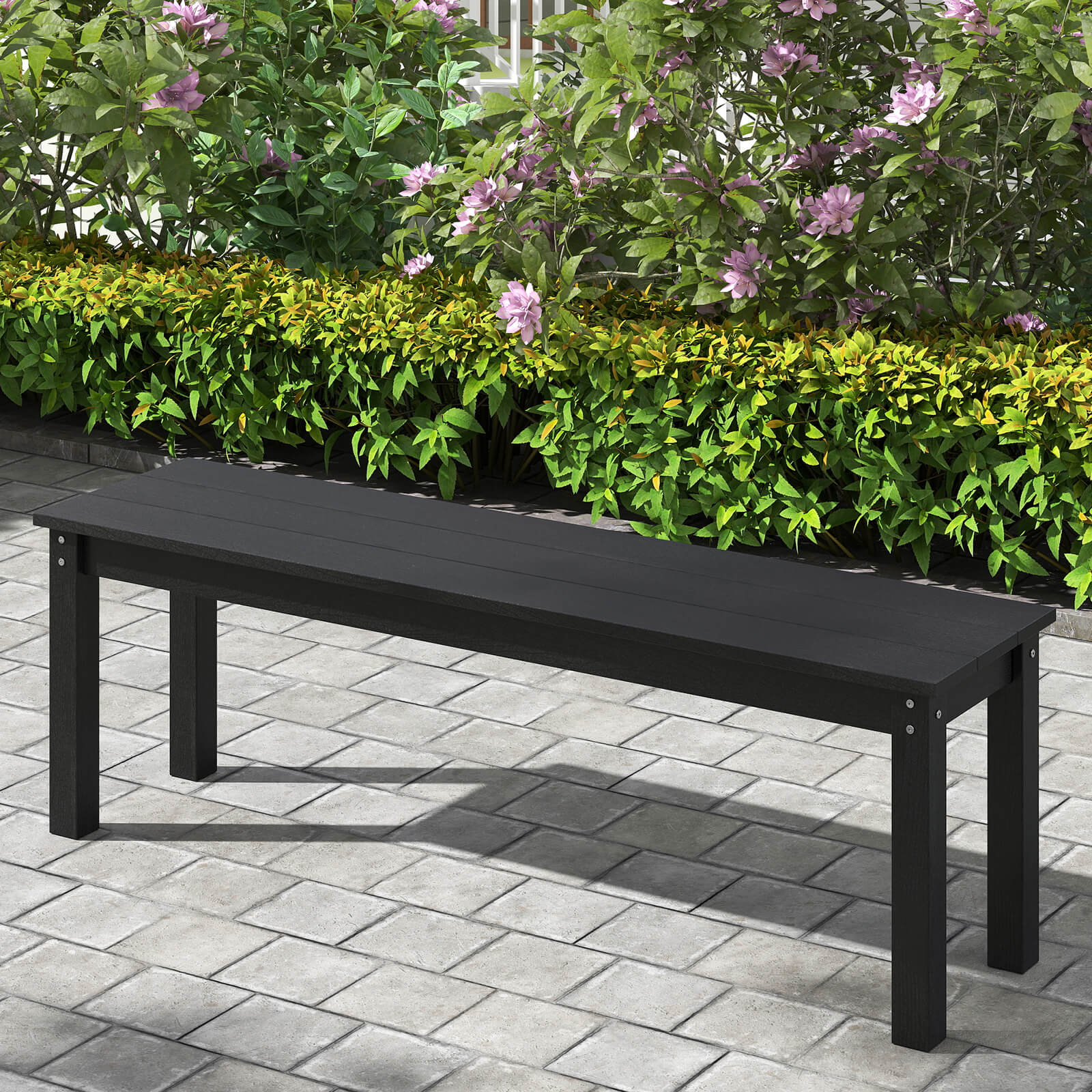 140CM HDPE Outdoor Bench Backless Patio Garden Bench for 2-3 People-Black