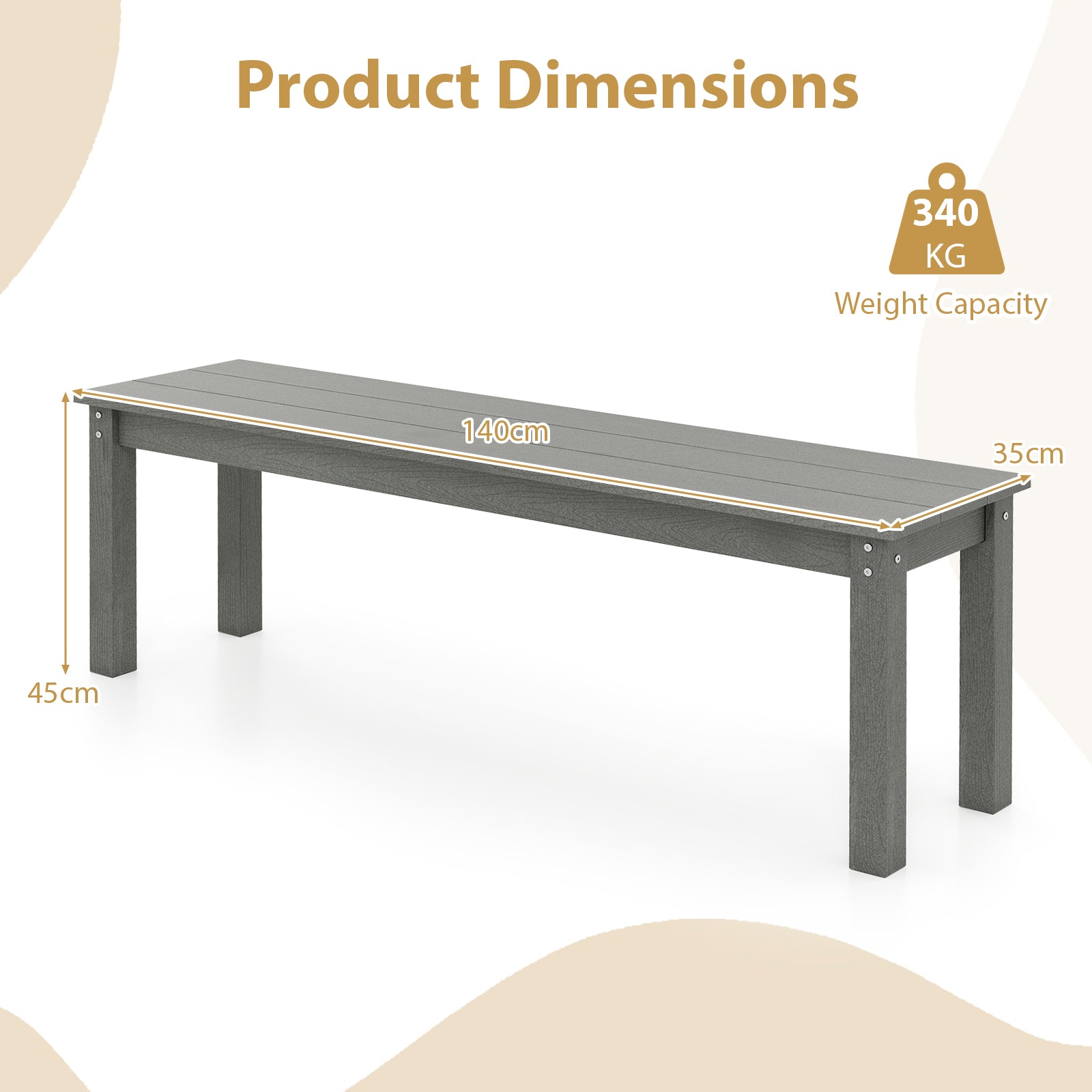 140CM HDPE Outdoor Bench Backless Patio Garden Bench for 2-3 People-Black