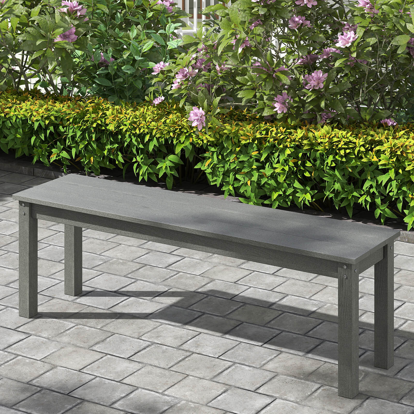 140CM HDPE Outdoor Bench Backless Patio Garden Bench for 2-3 People-Grey