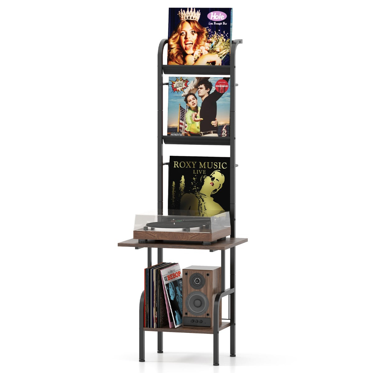 144cm Tall Record Player Stand&nbsp;with Vinyl Storage for Living Room Bedroom-Brown