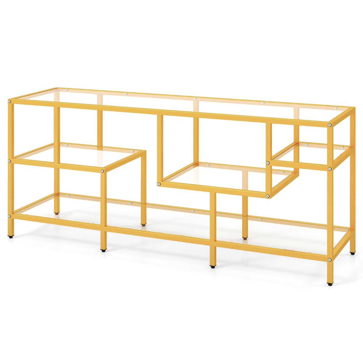 147cm TV Console Table with Tempered Glass Shelves-Golden