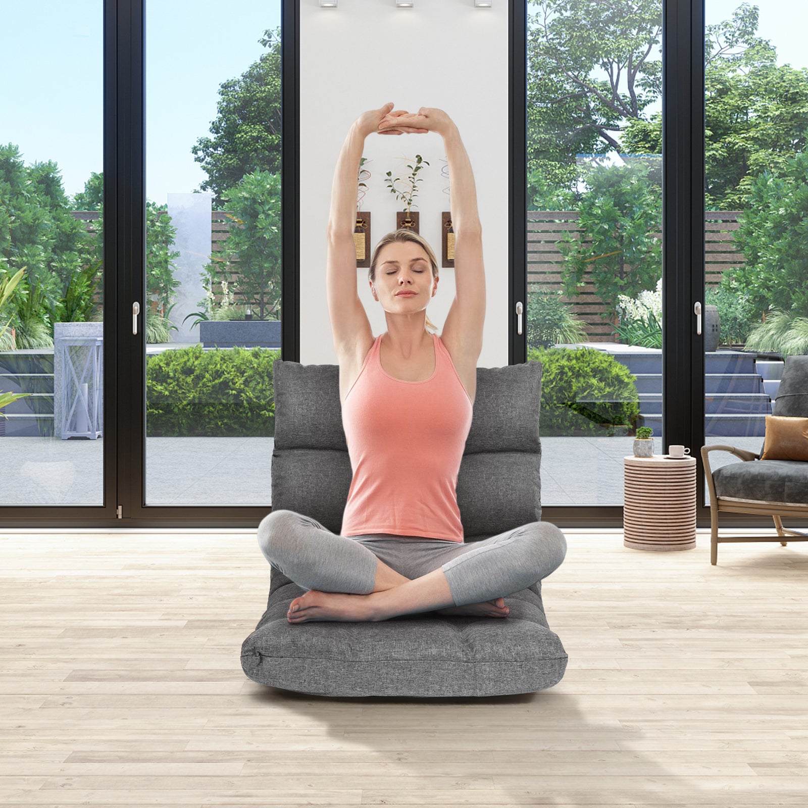 14-Position Adjustable Floor Chair with High Resilience Sponge-Grey