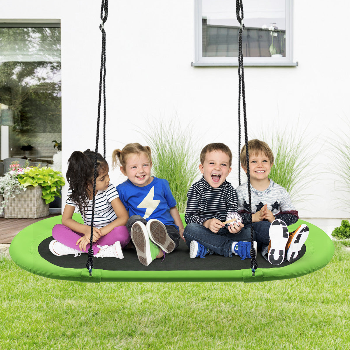 150 cm Oval Swing with Height-Adjustable Rope for Outdoor Indoor-Green