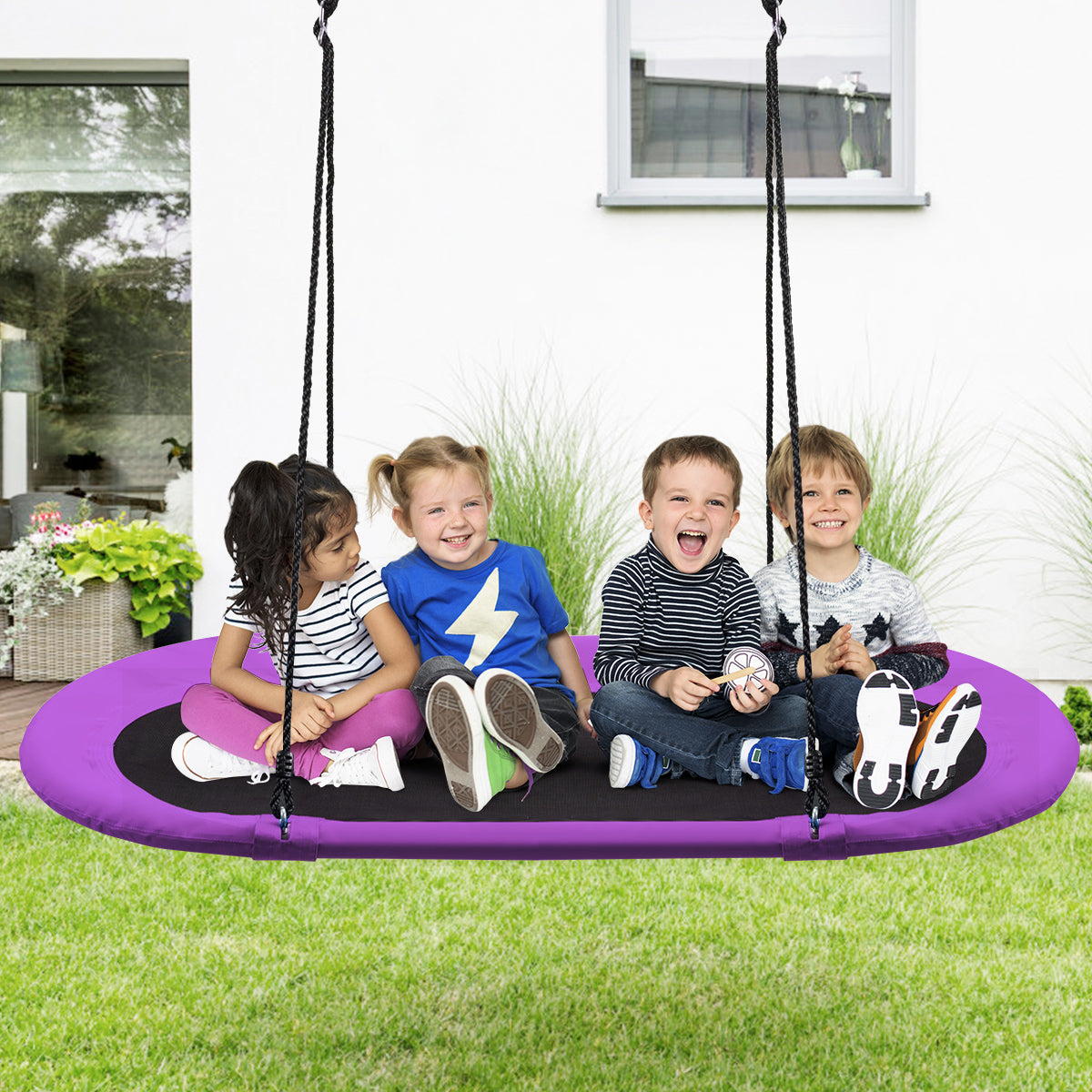 150 cm Oval Swing with Height-Adjustable Rope for Outdoor Indoor-Purple