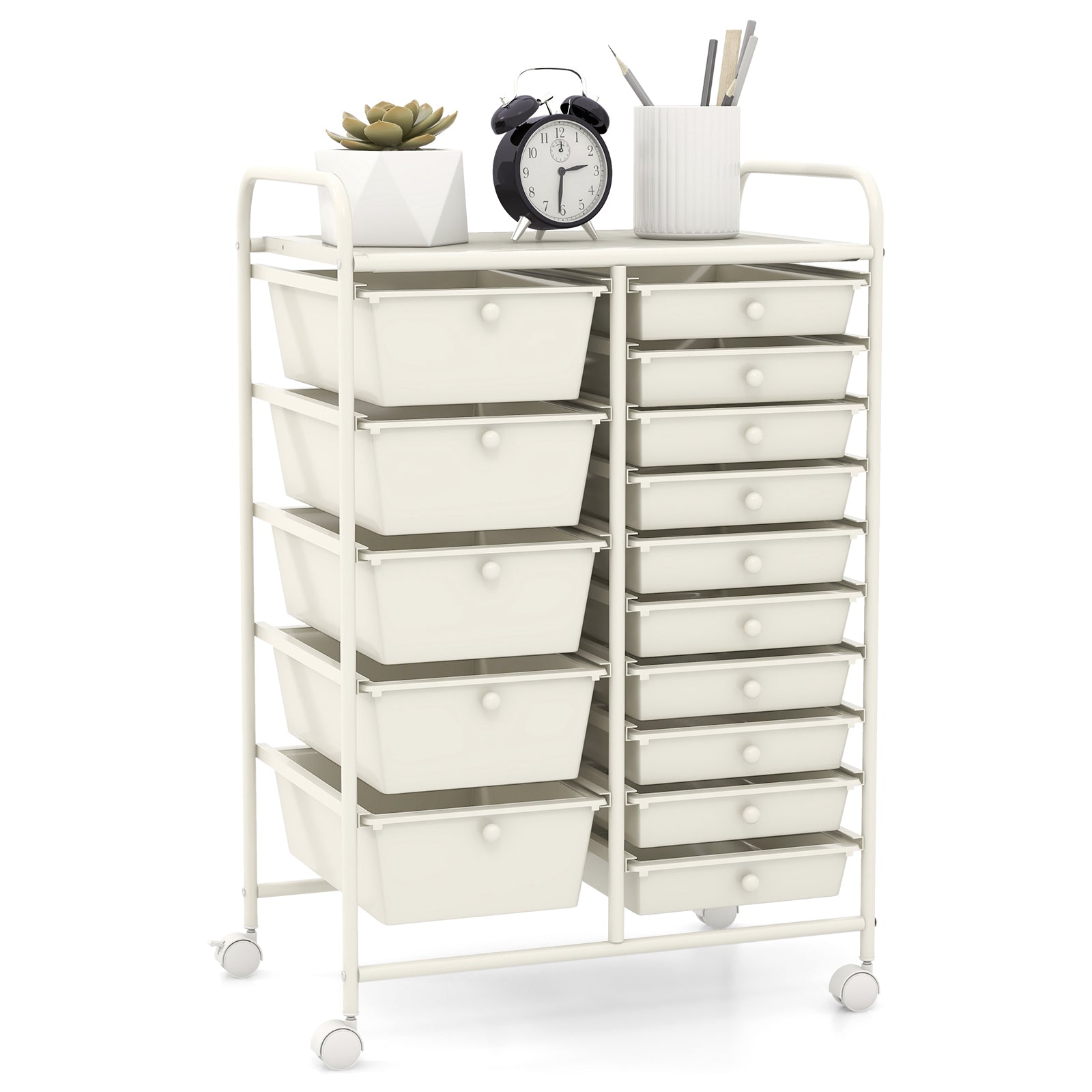 15 Drawer Rolling Storage Cart with 4 Wheels for Beauty Salon-White