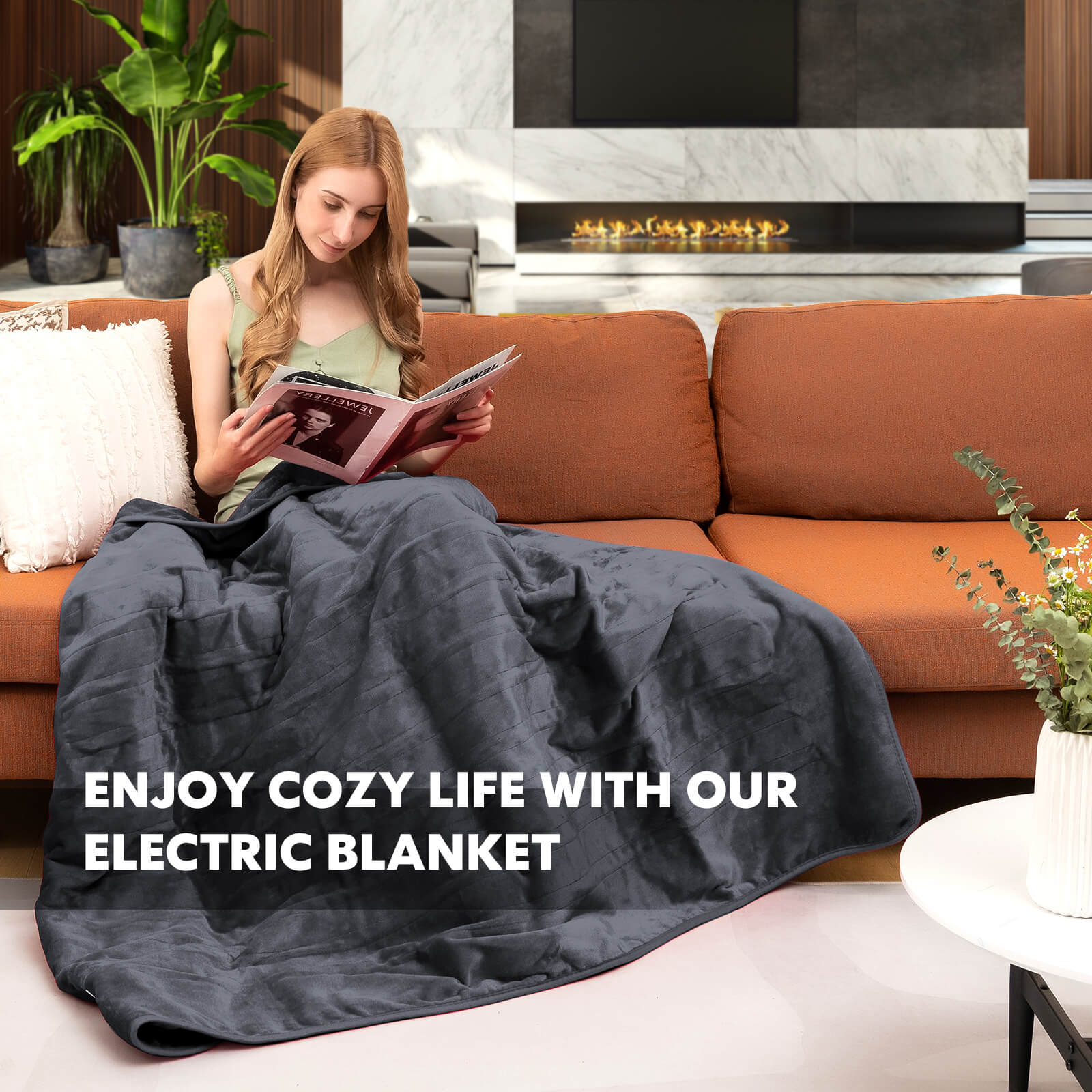 160 x 130 CM Electric Heated Throw Blanket with 10 Heat Settings-Grey